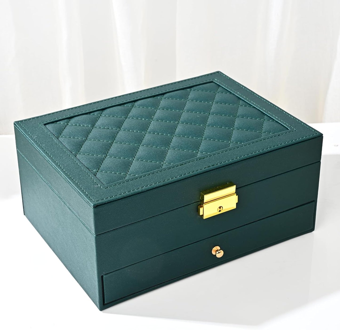 Jewelry Box - Large PU Leather Jewelry Organizer Storage Case with Two Layers Display