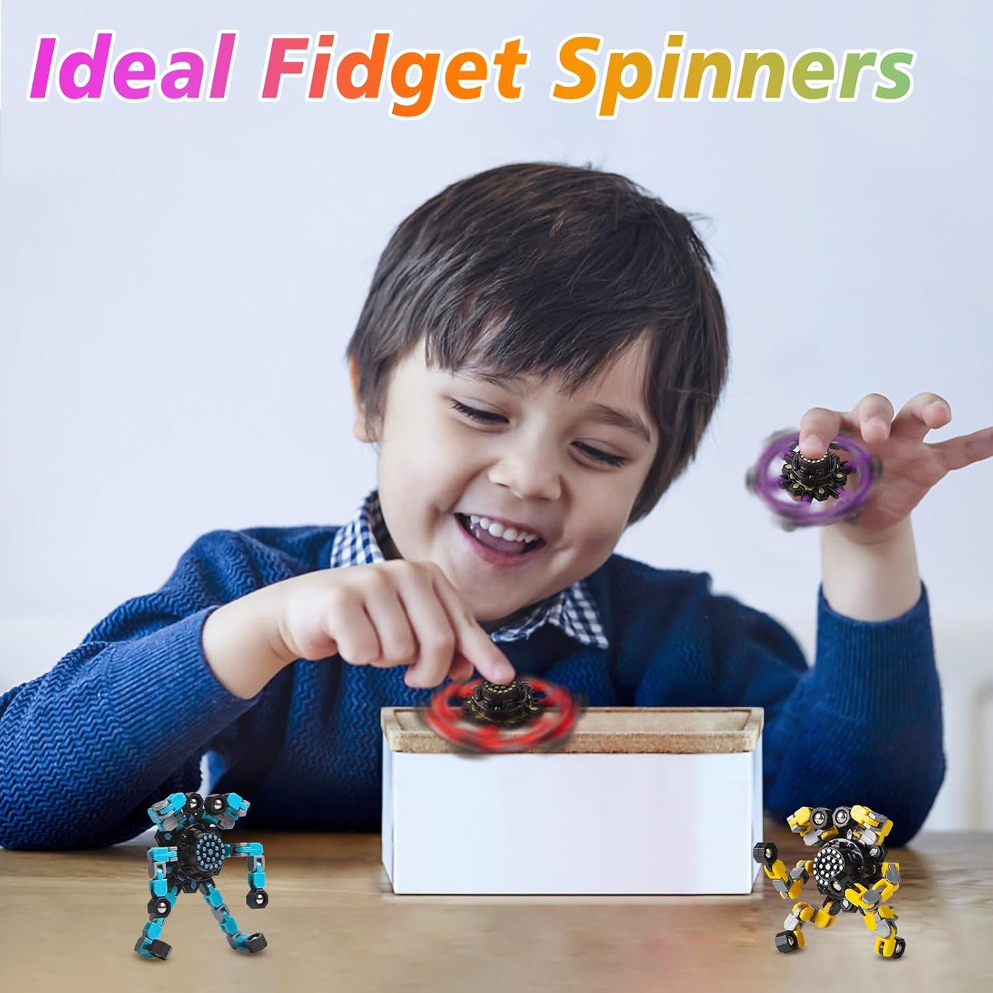OMOMMD Easter Basket Stuffers,Transformable Fidget Spinners Toys 4 Pcs for Kids and Adults Stress Relief Sensory Toys for Boys and Girls Age 8-13 Fingertip Gyros Easter Party Favors Birthday Gifts for Teens