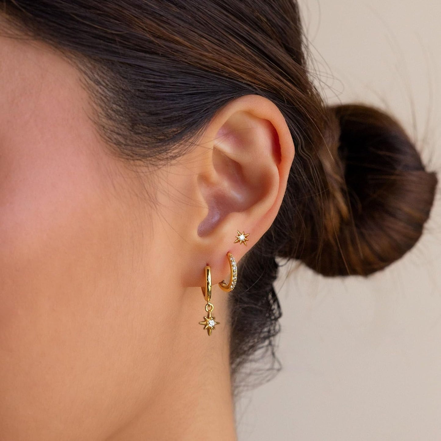Gold Earrings for Women, 14k Gold Plated Dangle Huggie Earrings for Women Trendy Dainty Gold Hoop Earring Stacks