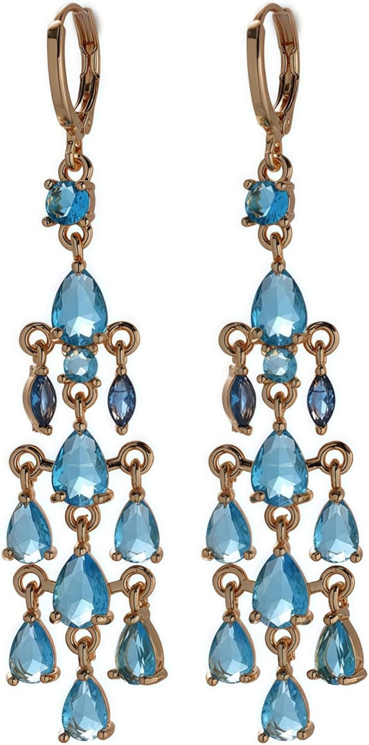 Vuskdtei18K Gold Plated Flower Dangle Earrings for Women, Hypoallergenic Cubic Zirconia Earrings, Elegant Chandelier Drop Earrings