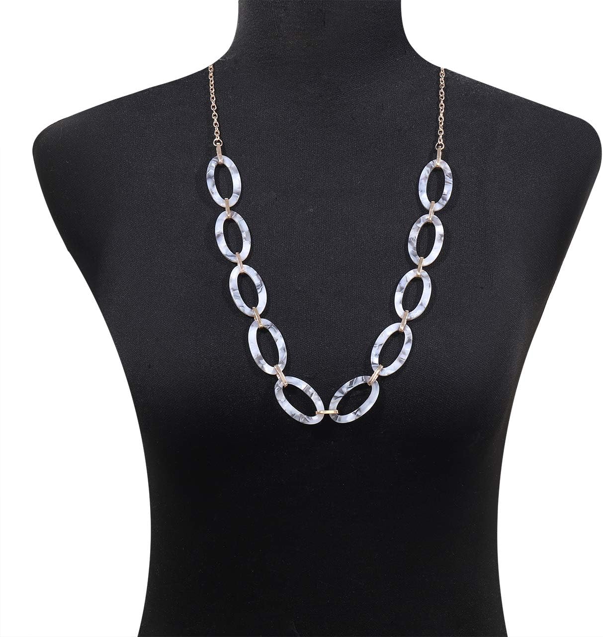 for Women: Leopard & Tortoise Print Acetate Collar Necklace with Metal Oval Resin Chain