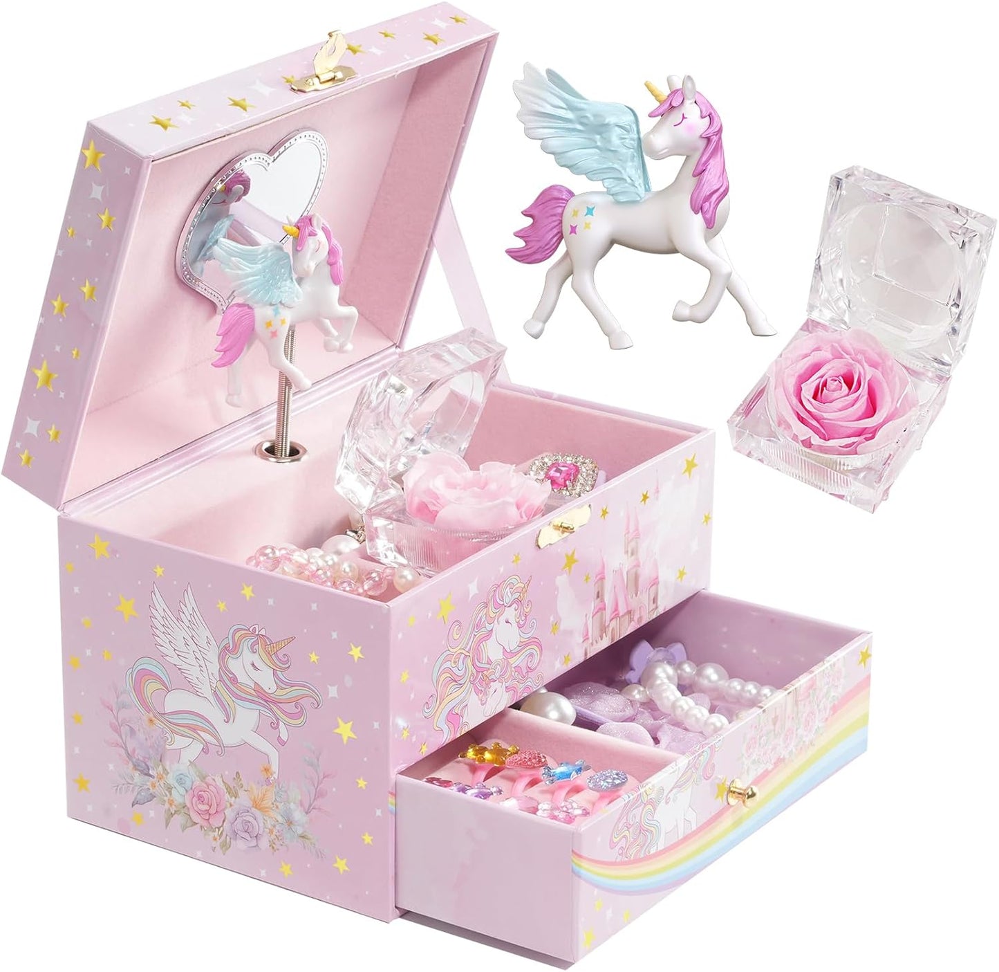 Children's Jewelry Box, Kids Jewelry Organizer with Unicorn for Little Girls, Jewelry Case Gift