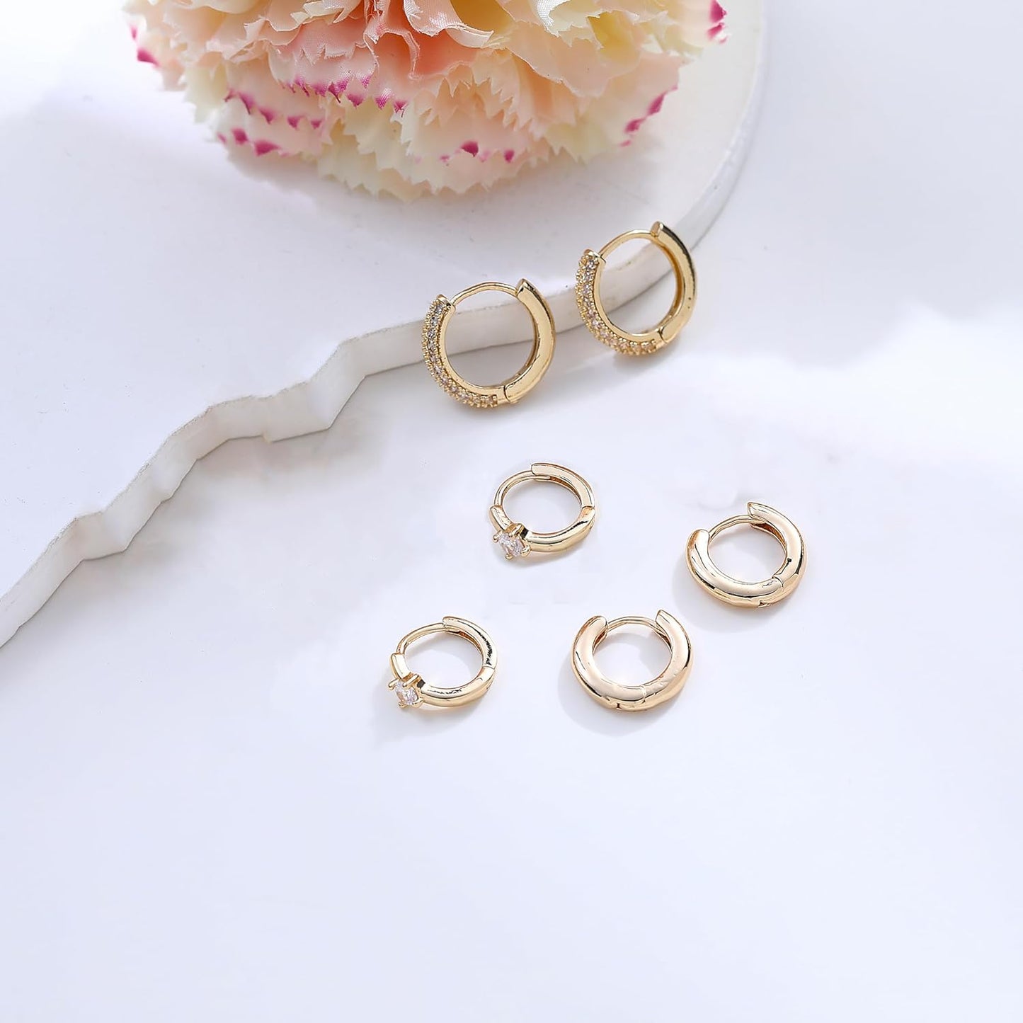 Gold Chunky Hoop Earrings Set for Women, 14K Gold Plated Twisted Huggie Hoop Earring, Thick Open Hoops Set Lightweight