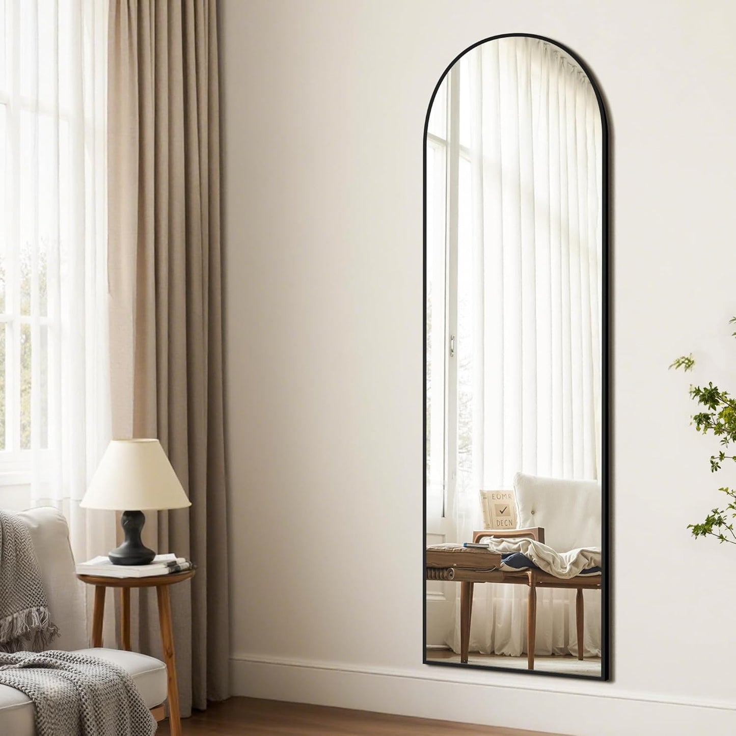 Arched Full Length Mirror, 56"x15" Standing Body Mirror for Wall, with Aluminum Alloy Frame