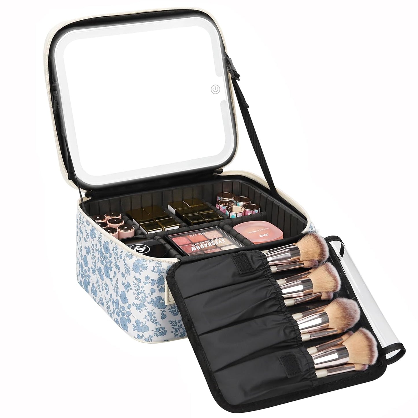 Travel Makeup Bag With LED Mirror, Portable Makeup Artist Organizer Bag with Adjustable Dividers