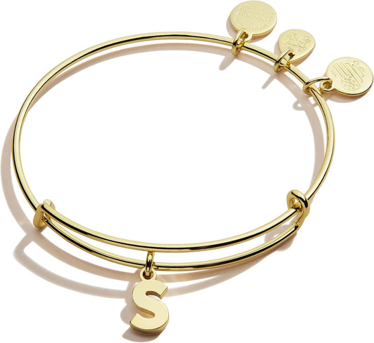 Alex and Ani Expandable Bangle for Women, Initials A to Z Letter Charms, Shiny Finish, 2 to 3.5 in