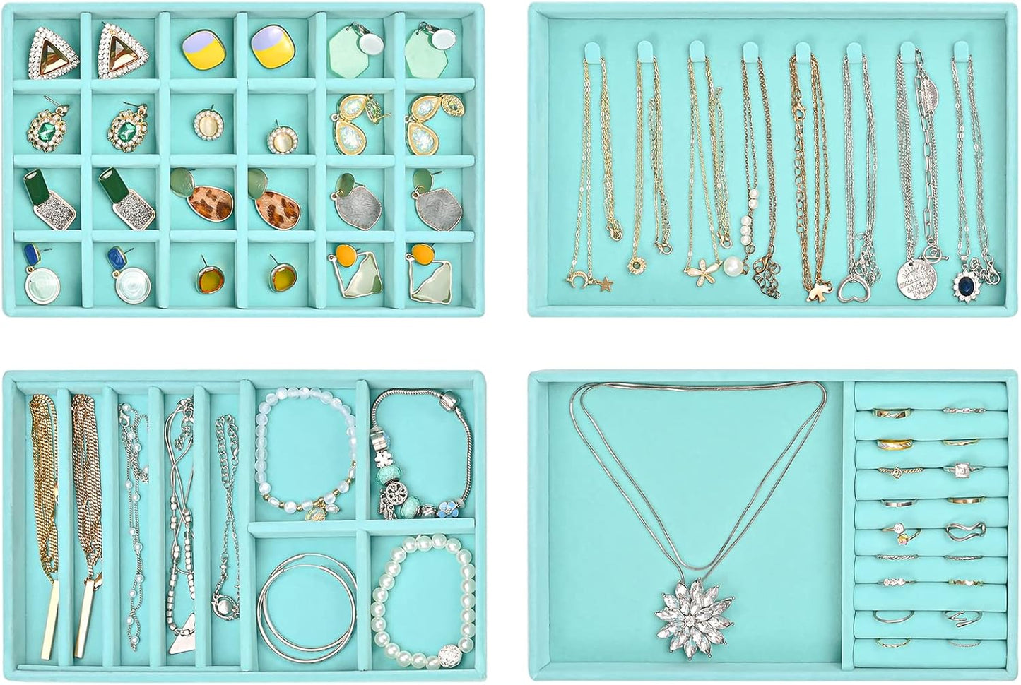 Stackable Jewelry Organizer Trays for Drawers, Storage for Earring Necklace Rings Bracelet with