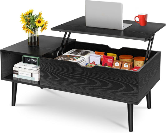 Coffee Table -Wood Lift Top with Hidden Compartment and Large Storage Shelf, Lift Tabletop Dining Center Table