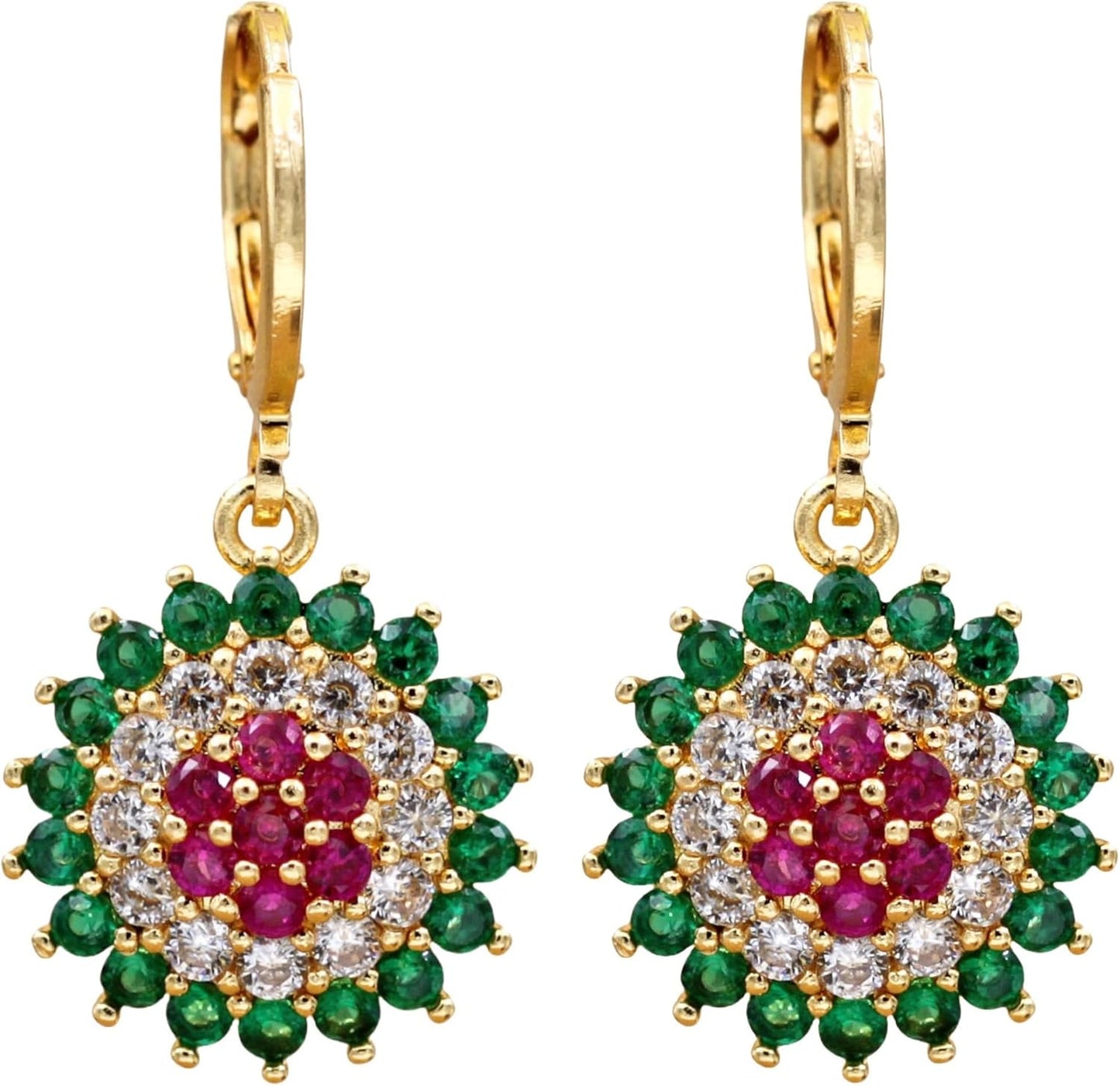 Vuskdtei18K Gold Plated Flower Dangle Earrings for Women, Hypoallergenic Cubic Zirconia Earrings, Elegant Chandelier Drop Earrings