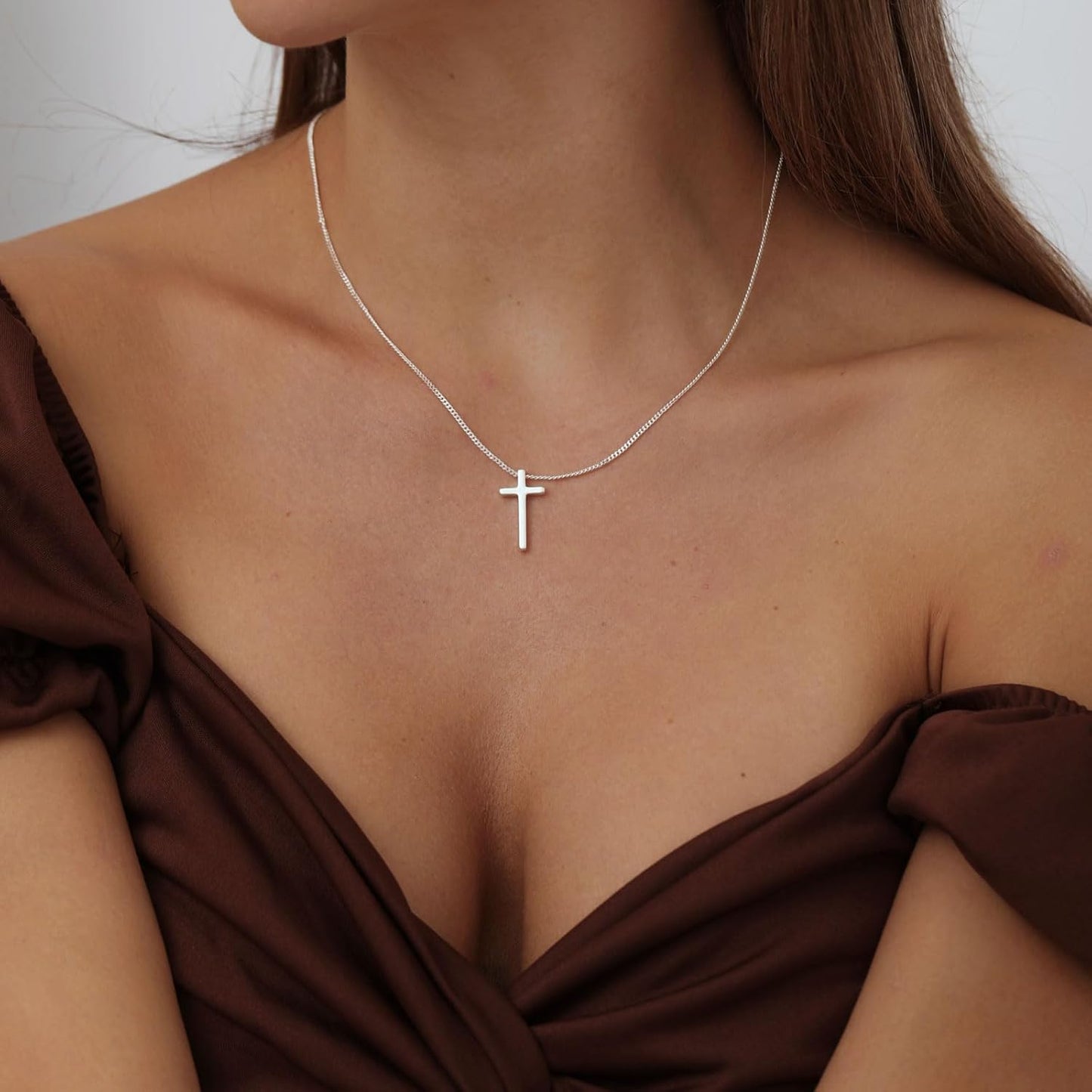 Ascoy Two-Tone Cross Necklace, 14K Gold & Silver Plated Minimalist Dainty Chain, Religious Gift & Everyday Jewelry for Women