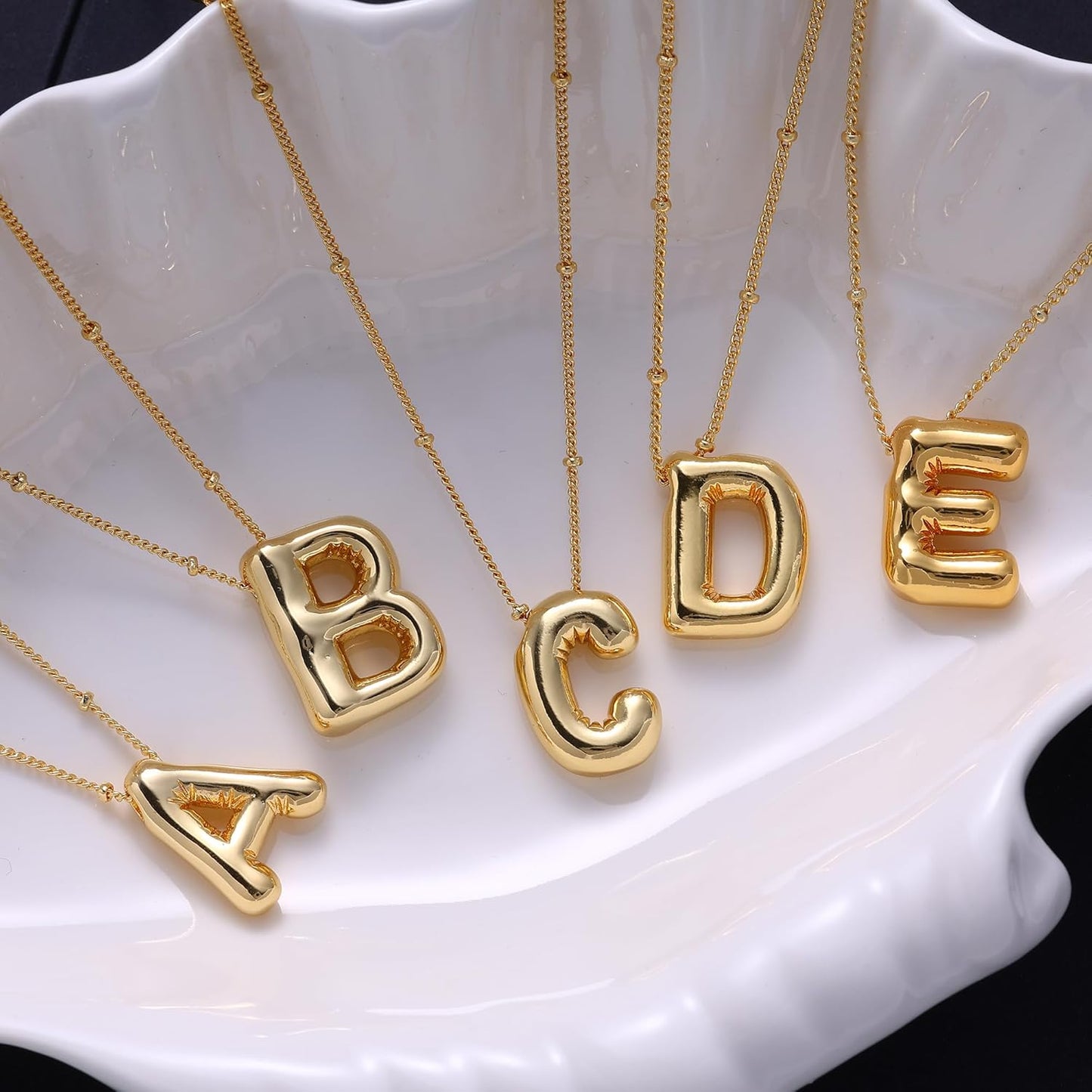 Bubble Gold Letter Necklace, 14k Gold Plated Balloon Initial Pendant, Dainty Chunky Custom Name Necklace for Women