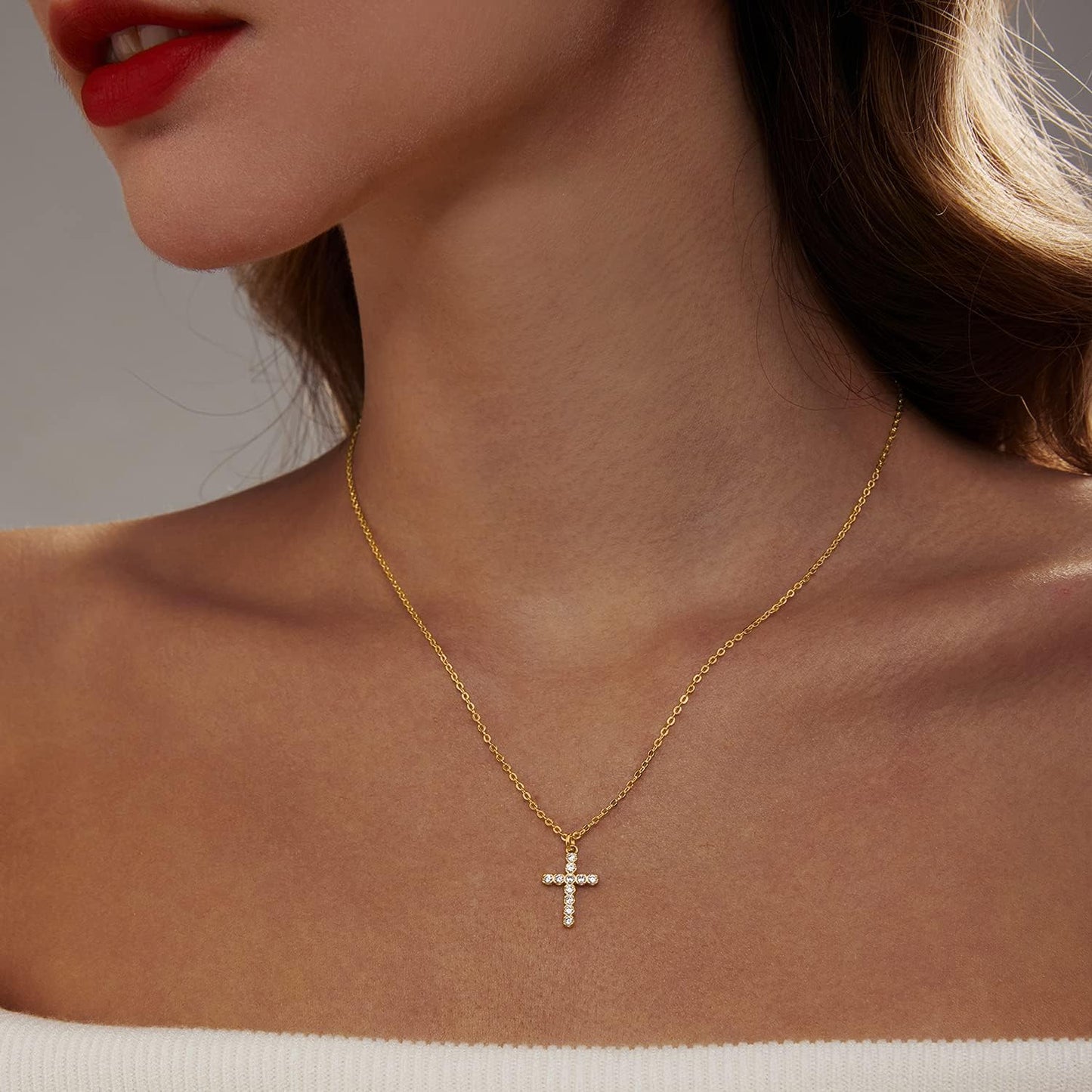 Tiny Cubic Zirconia Cross Necklace: 18K Gold/Silver Plated Dainty Layered Pendant For Women, Minimalist Faith Jewelry Gift