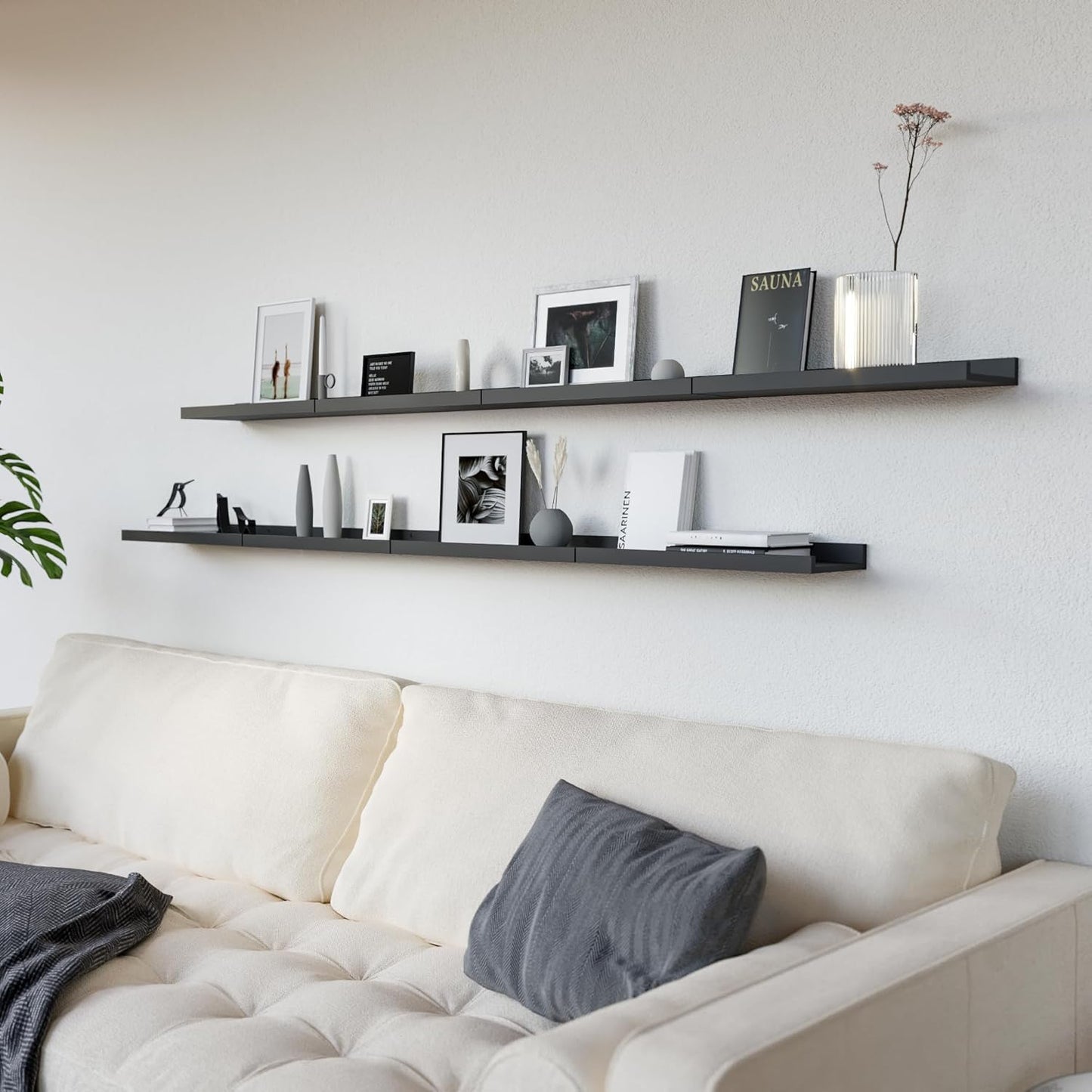 Floating Wall Mounted Shelves, 8count Set with Lip - Black  Book Shelves for Bedroom
