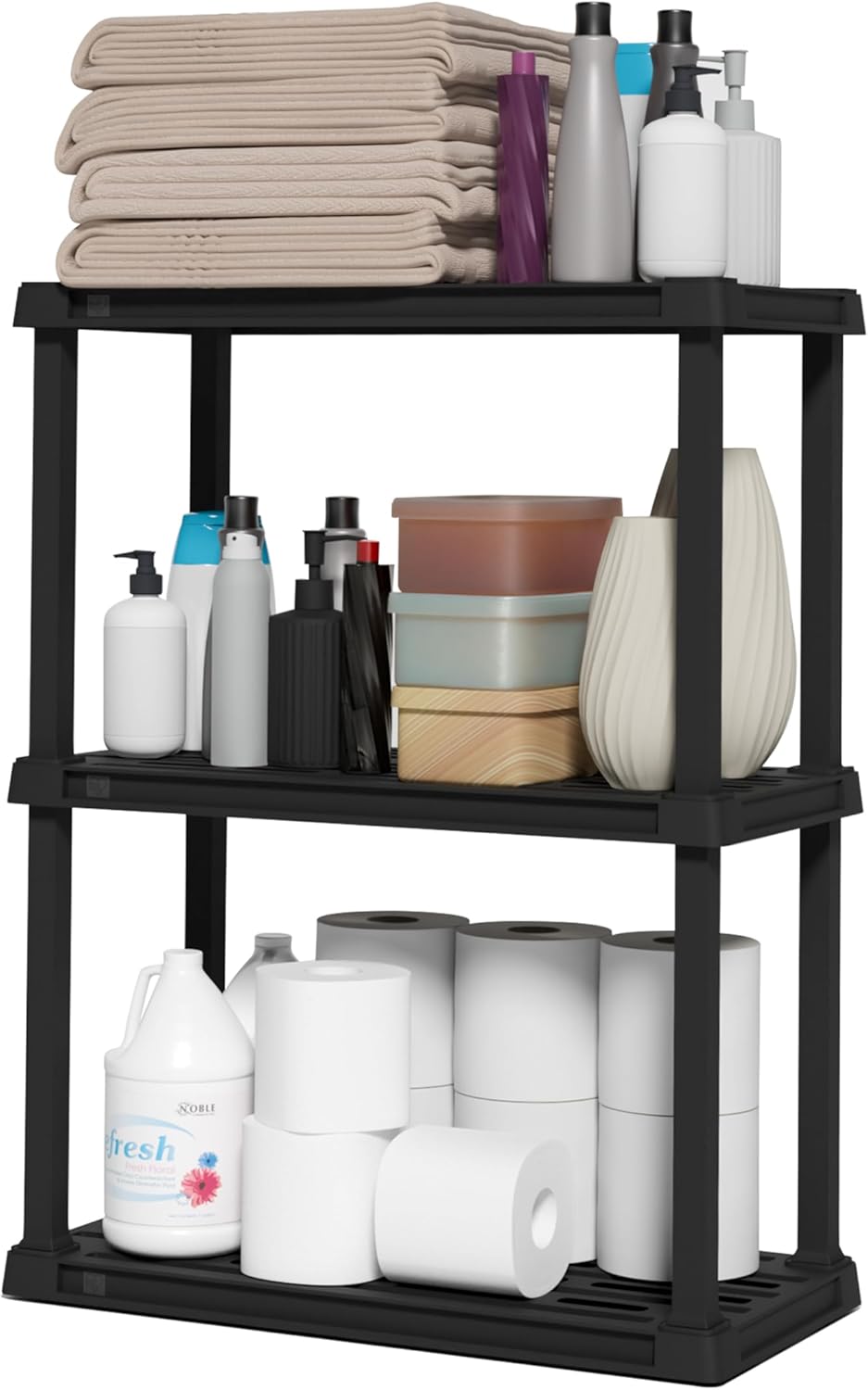 5-Shelf Light Duty Plastic Storage Shelves,  Medium Modular Shelving Unit Storage Organizer for Bathroom
