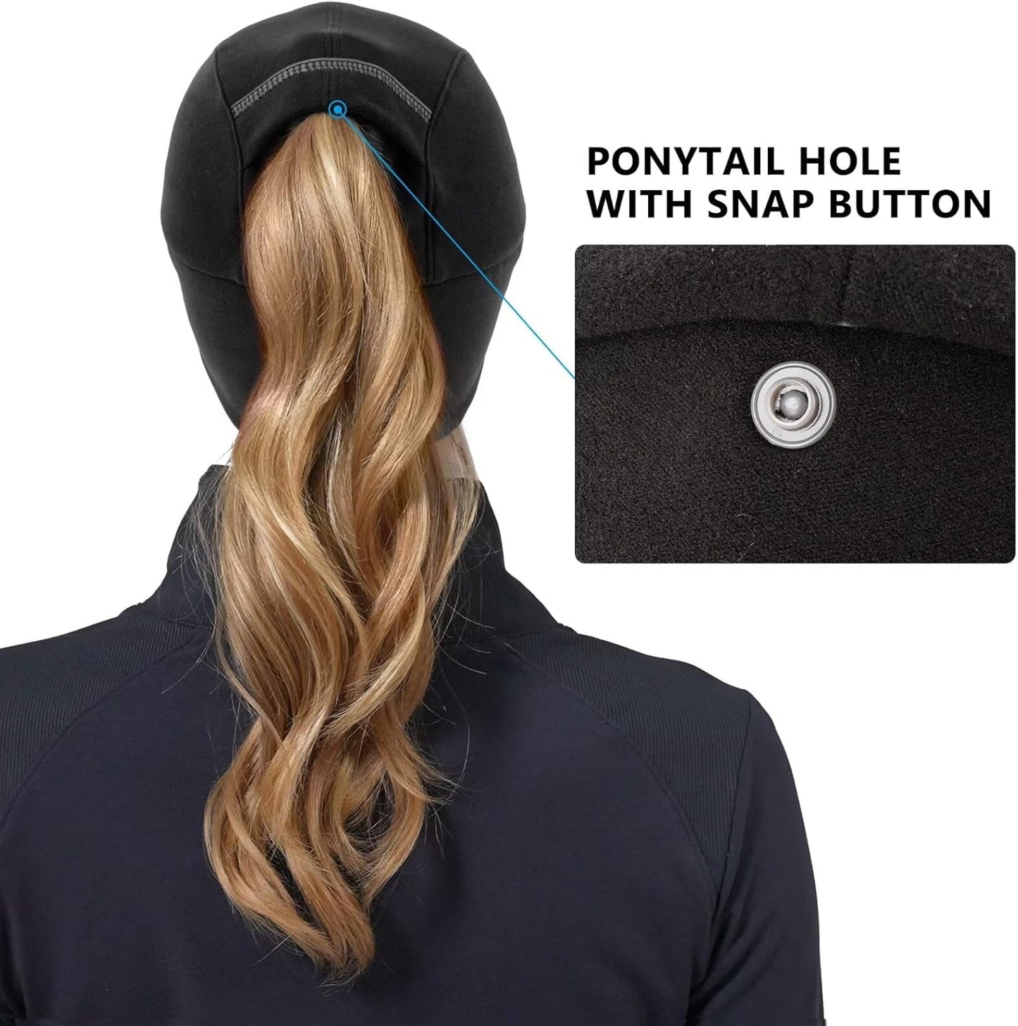 Women's Winter Reflective Fleece Ponytail Hat with Drop Down Ear Warmer