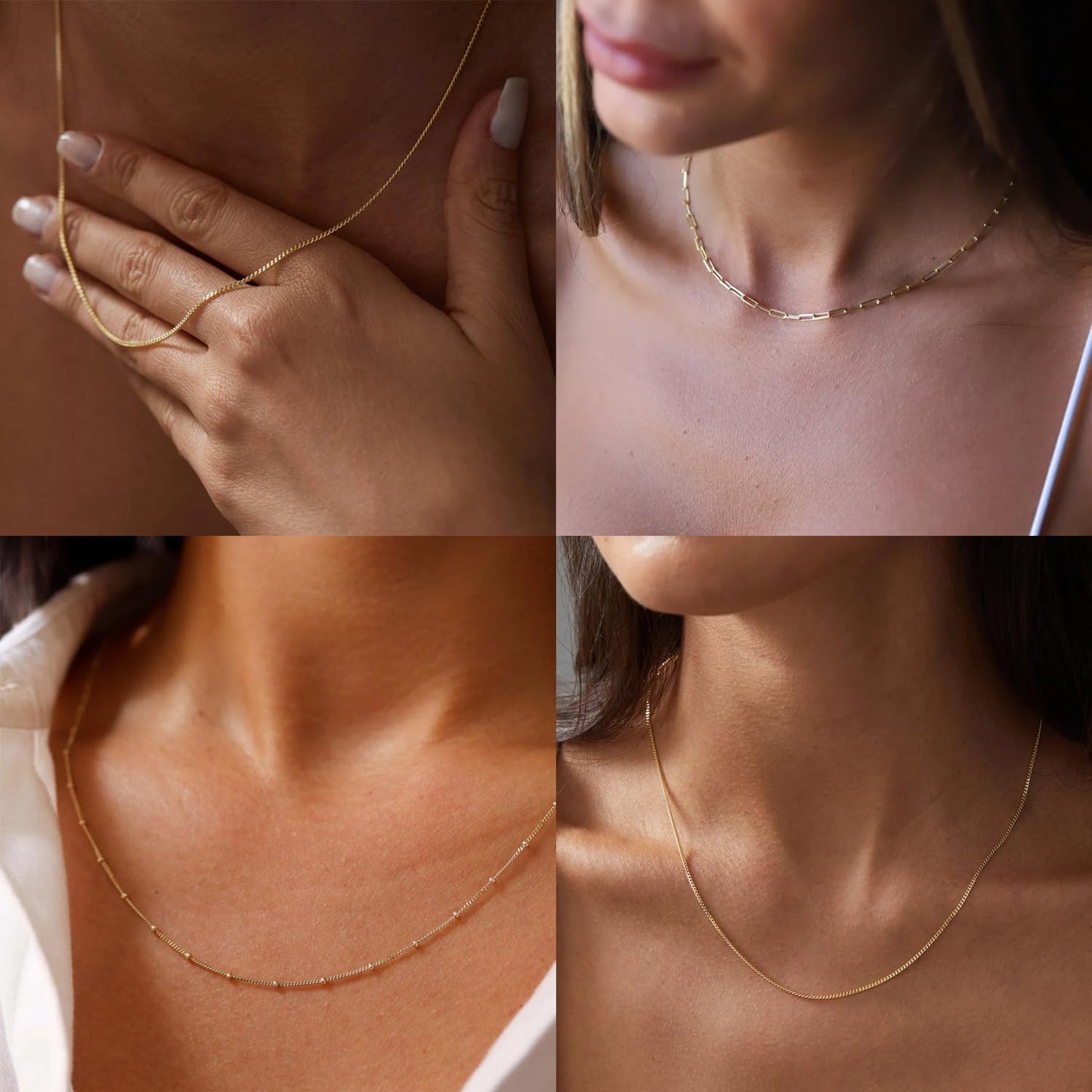 Waterproof Non-Tarnish Necklace Set, 18K Gold Plated Layered Dainty Chains, Stackable Jewelry Gift for Women