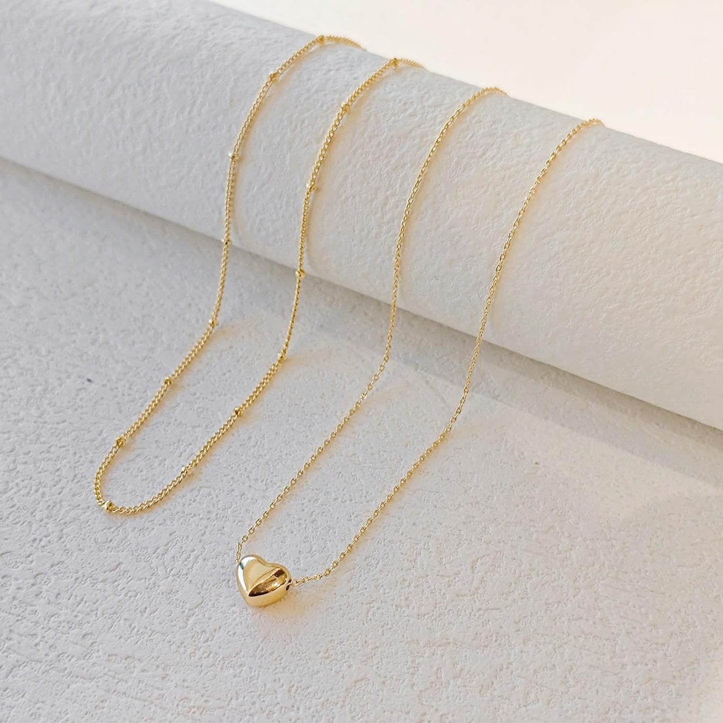 Layered Heart Necklace: 14K Gold Plated Puffy & Chunky Heart Pendants - Adjustable Dainty Choker for Her