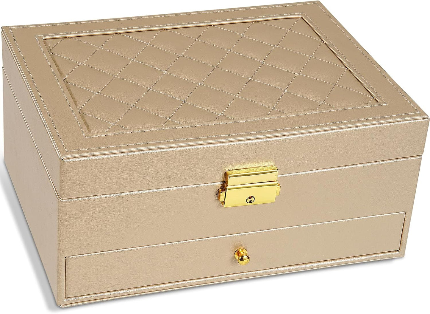 Jewelry Box - Large PU Leather Jewelry Organizer Storage Case with Two Layers Display
