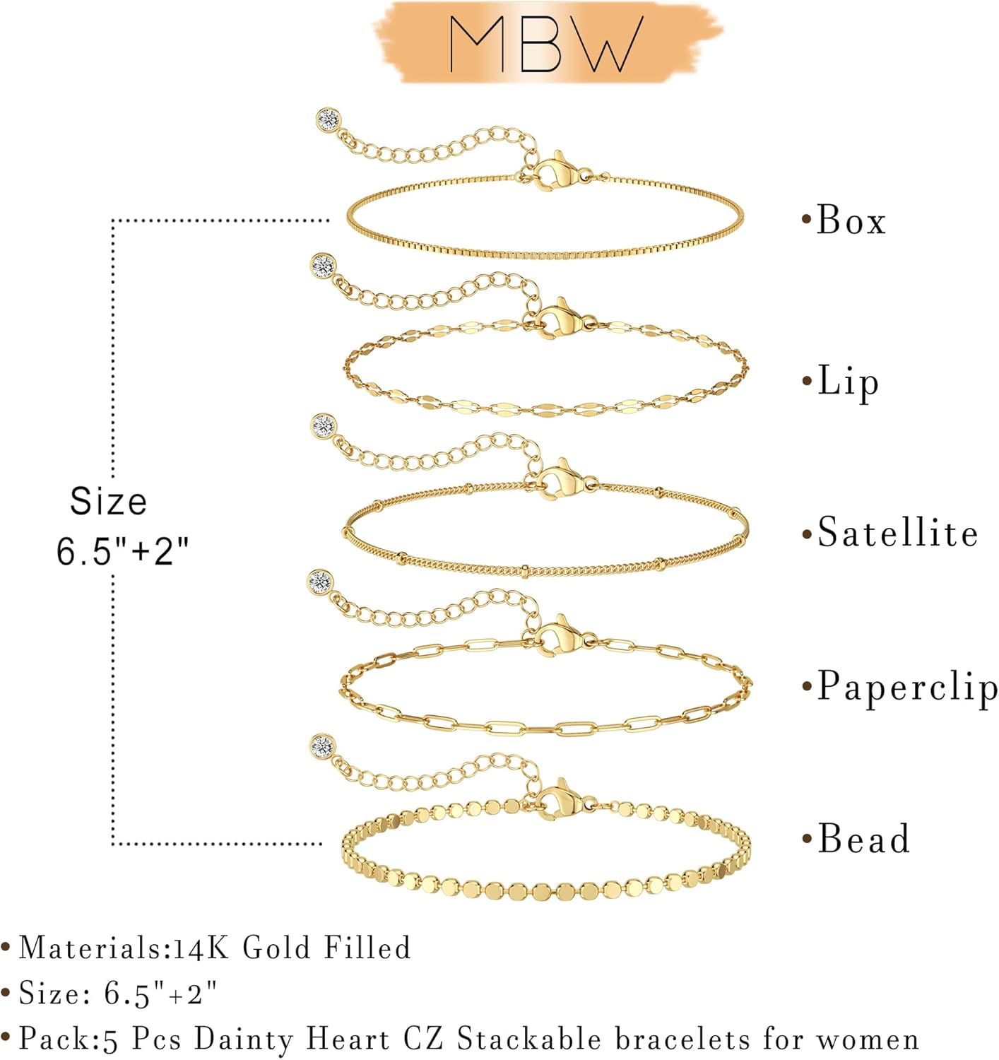 Gold Bracelets for Women, 14K Dainty Gold Plated Stackable Bracelets for Women Trendy Waterproof CZ Tennis Bracelet Set