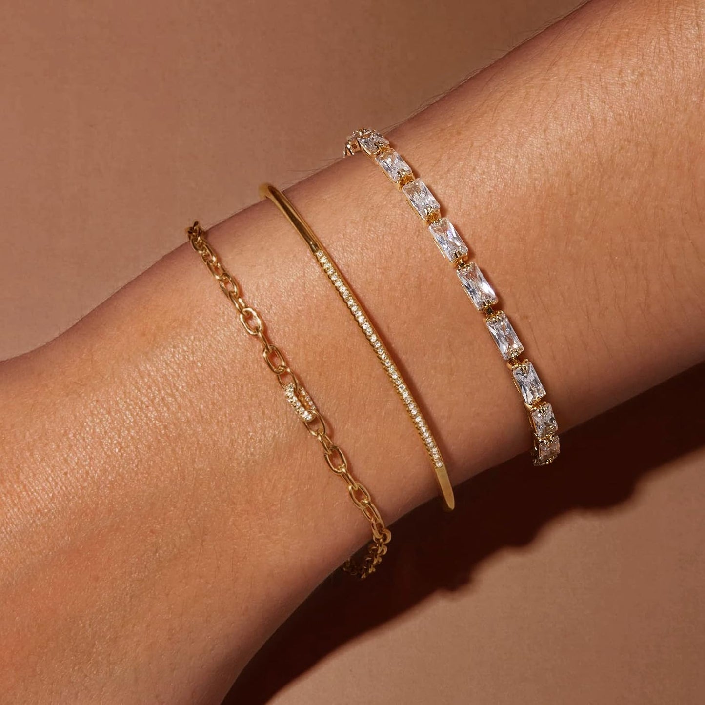 Tennis Bracelet for Women, 14K Gold Plated Cubic Zirconia Adjustable Slider Bracelets Trendy Jewelry Gift