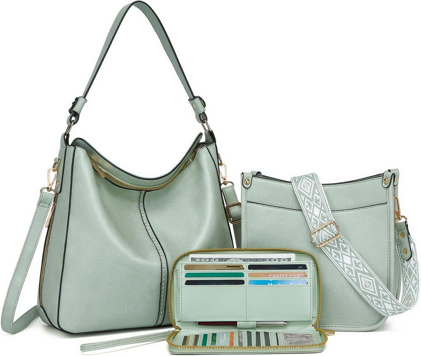 3PCS Crossbody Bags Set Large Leather Purse Shoulder Handbags with Wallet Adjustable Straps