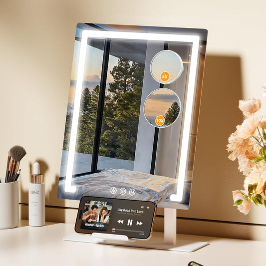 Lighted  4000mAh Rechargeable Vanity Mirror with 5X\/10X Magnification,Touch Control, Phone Holder