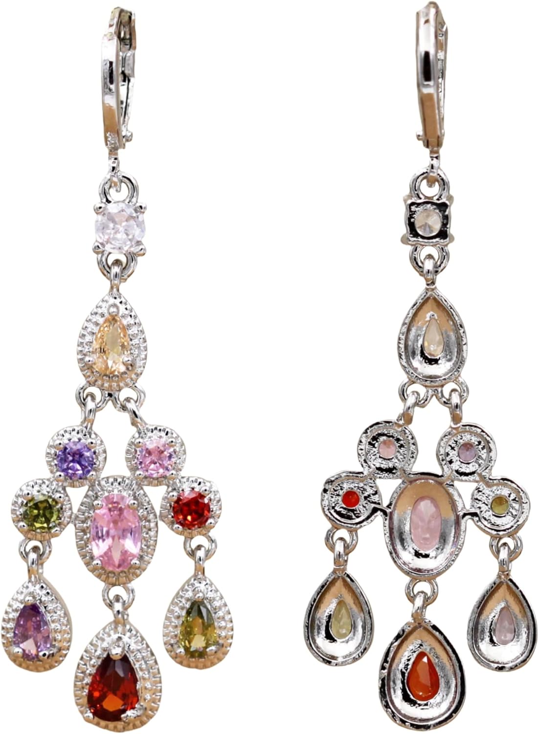 Vuskdtei18K Gold Plated Flower Dangle Earrings for Women, Hypoallergenic Cubic Zirconia Earrings, Elegant Chandelier Drop Earrings, Statement Jewelry Gifts Fashion
