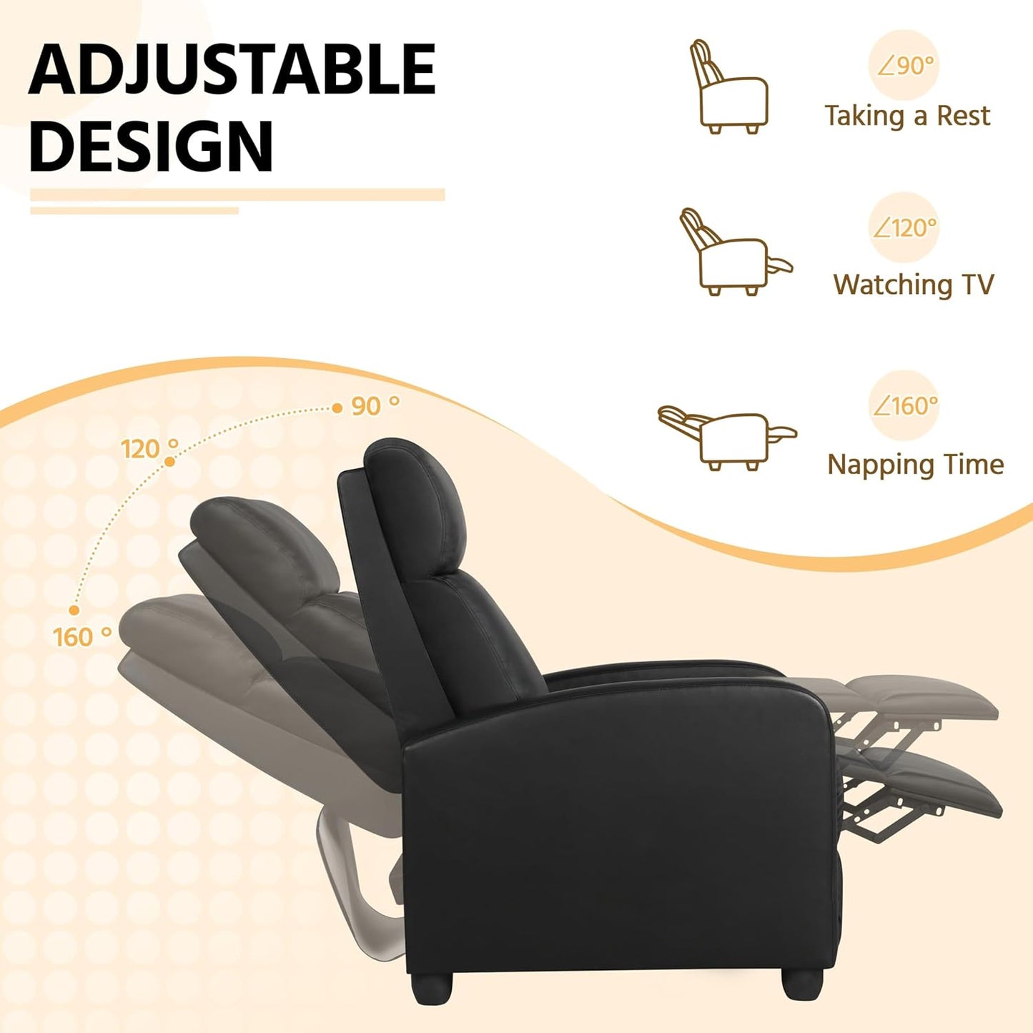 PU Leather Recliner Chair with Lumbar Support - Overstuffed High-Density Sponge Home Theater Seating Armchai