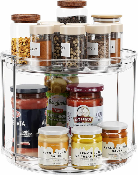 2 Tier Lazy Susan Turntable Organizer 9.25'' Rotating Spice Rack Organization for Cabinet, Kitchen, Pantry