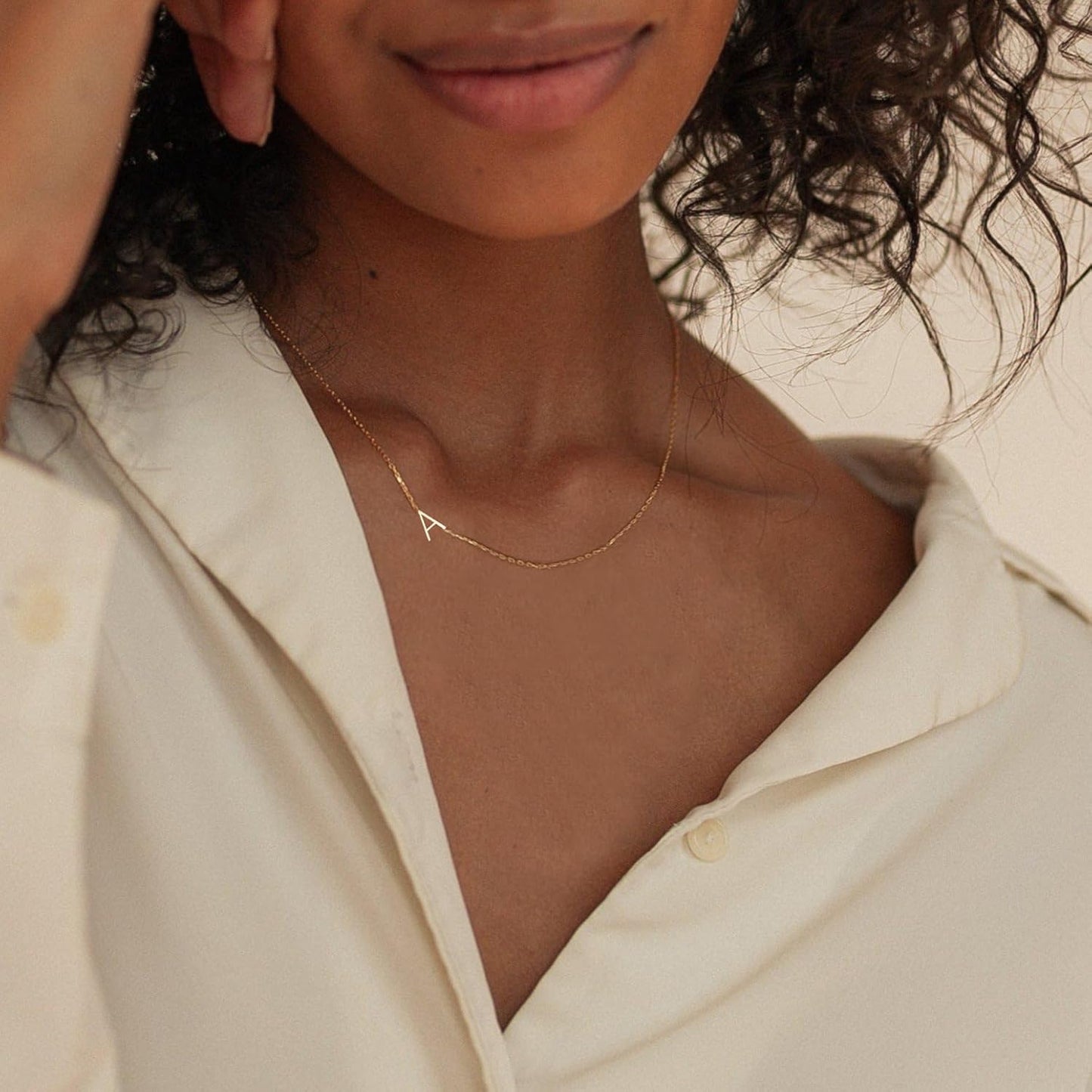 "14K Gold Plated Initial Necklace for Women, Dainty Sideways Letter Choker, Trendy Personalized Name Jewelry Gift, Minimalist Gold Necklace"