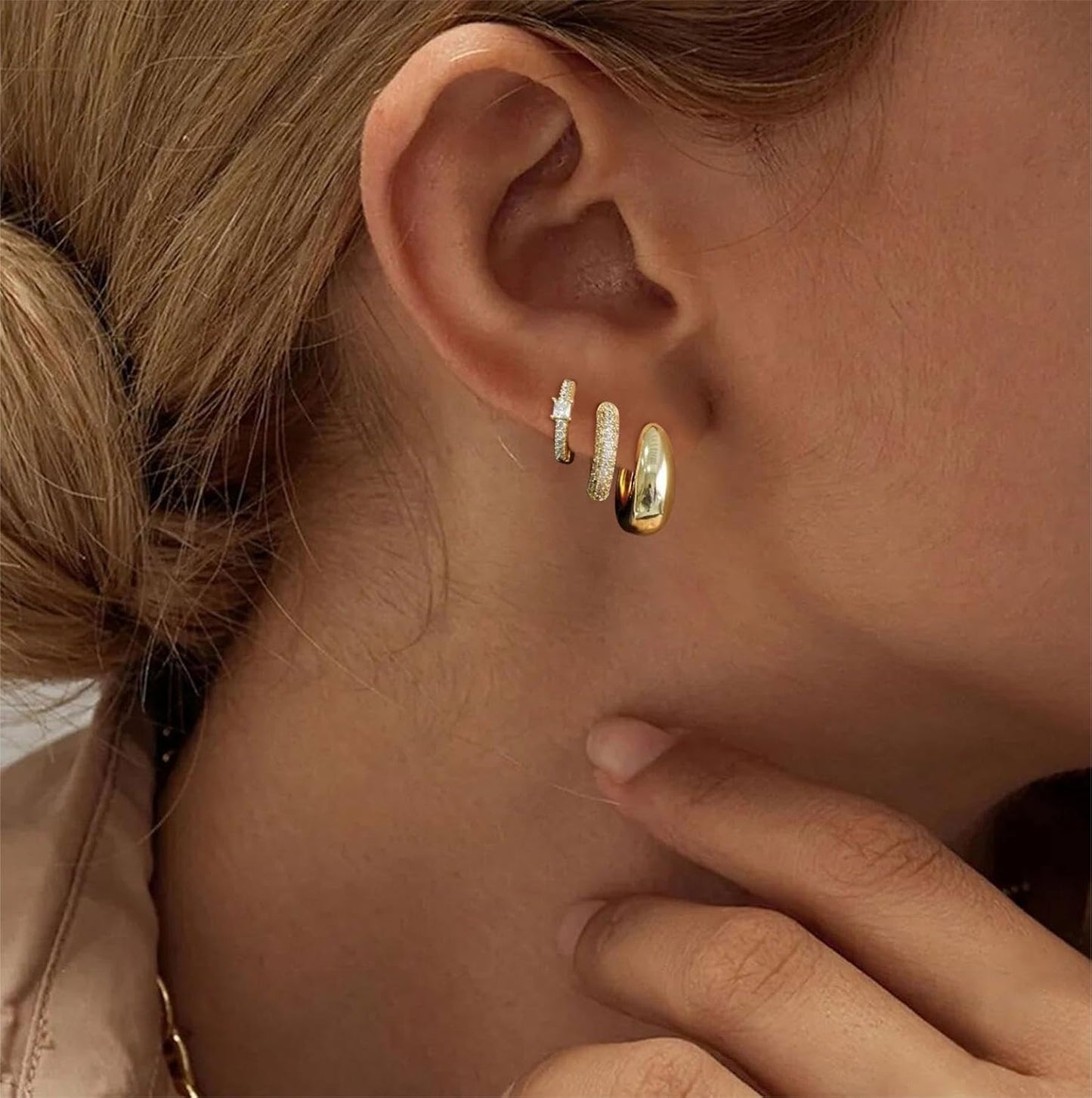 Gold Hoop Earrings Set for Women Trendy, 14K Gold Plated Lightweight Small Gold/Silver Hoop Earrings for Women Chunky Open