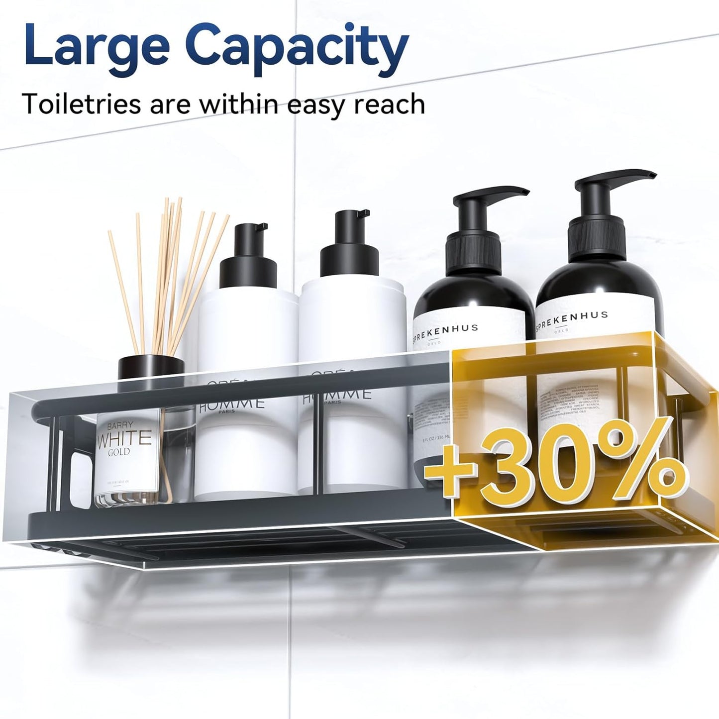 Shower Caddy Adhesive,   Storage, Shower Storage with Removable Hooks, No Drill Bathroom