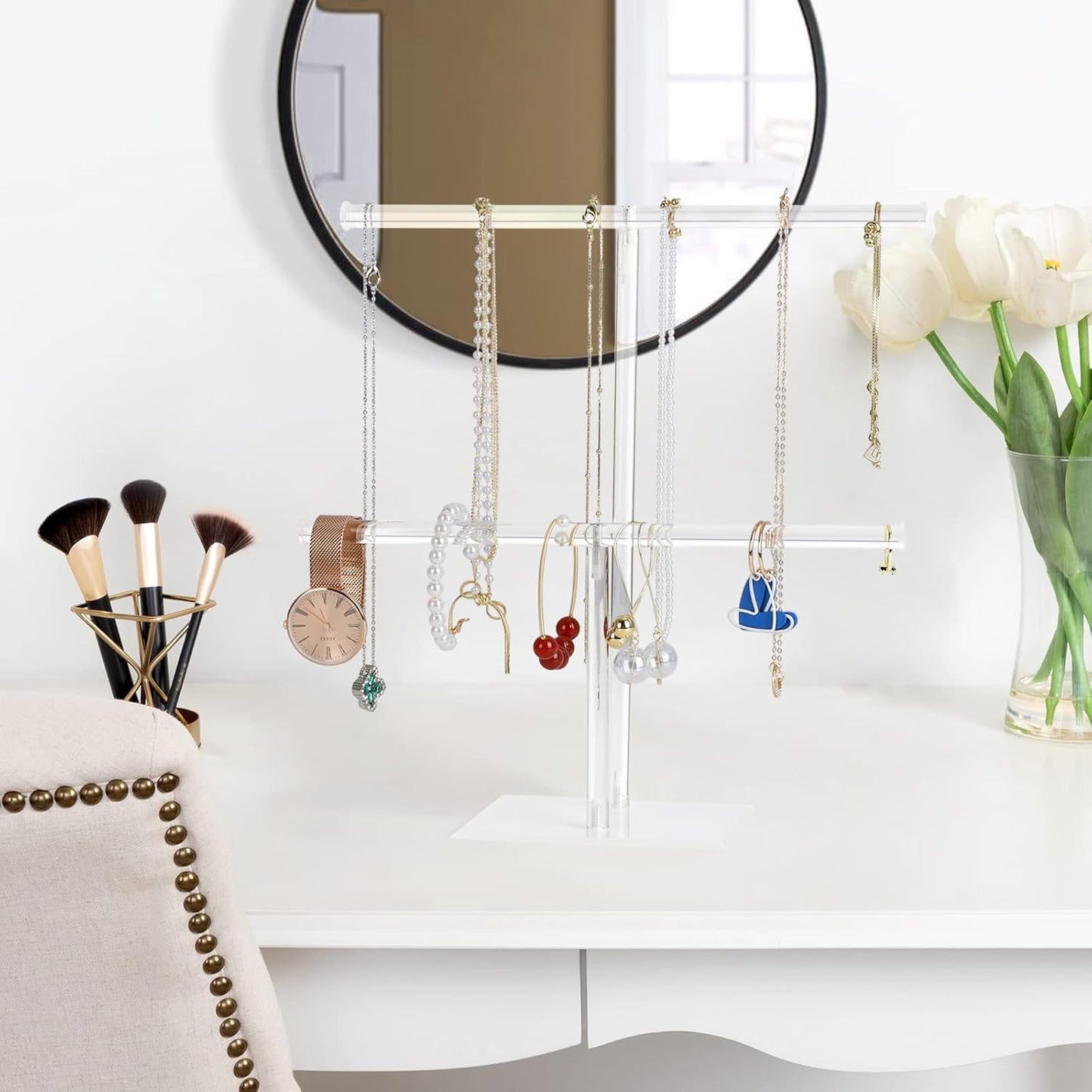 Jewelry Stand Necklace Holder, Acrylic Jewelry Display Holder, Necklace and Bracelet Hanging Organizer