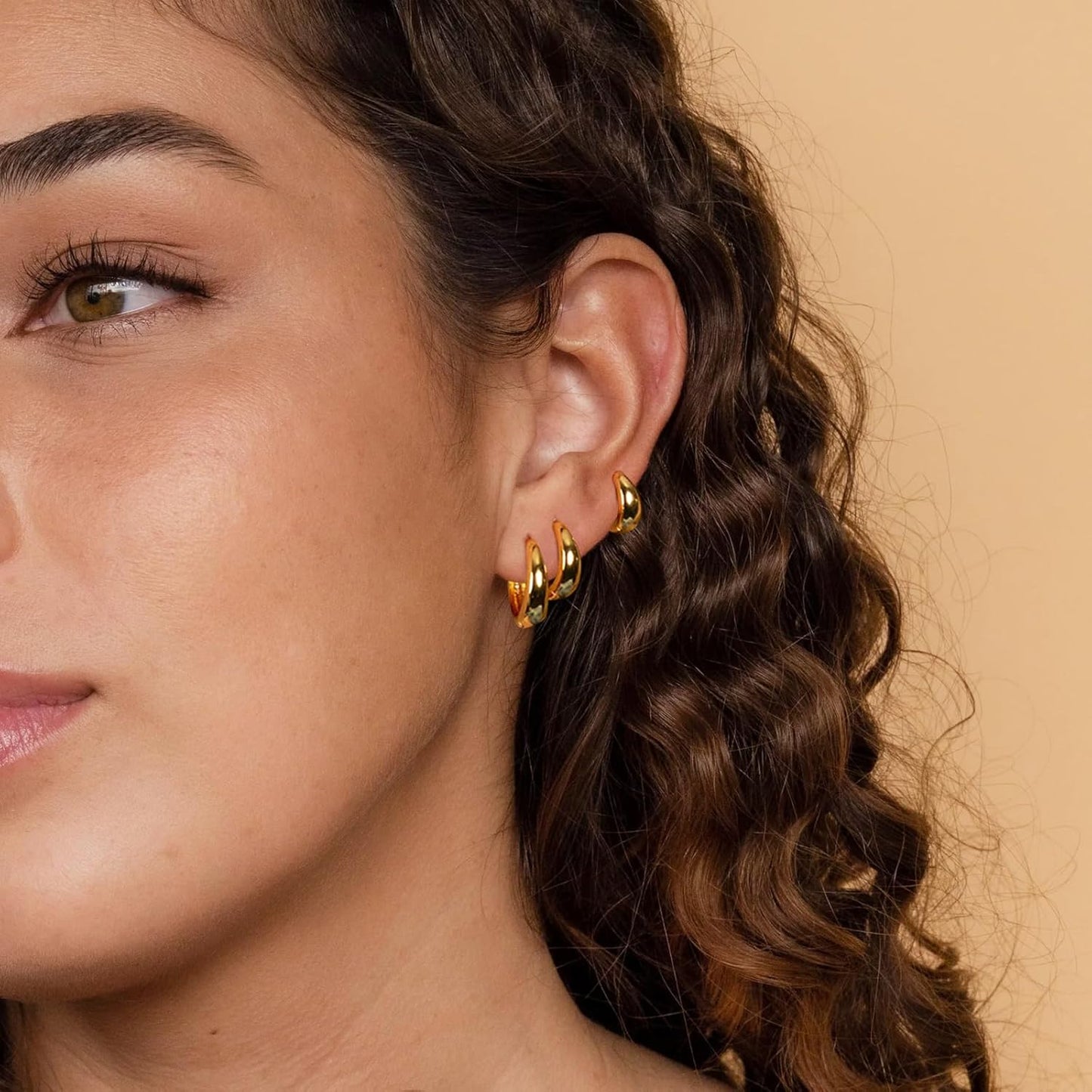 Small Sterling Silver Huggie Hoop Earrings Set for Women, 14K Gold Plated Hoops Stacks for Multiple Piercings