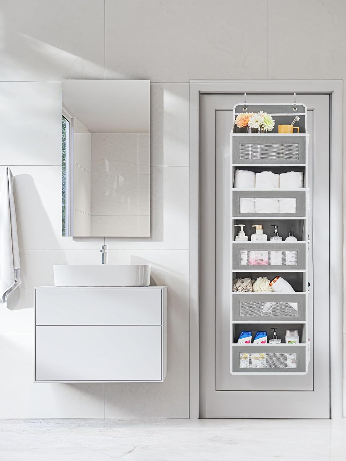 Over The Door Organizer Storage, 5 Shelf Hanging Door Organizer with 5 Large Capacity Pockets