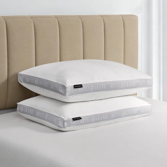 Bed Pillows Queen Size Set of 2, 500 Thread Count Cotton Cover, Down Alternative Hotel Pillow for Side, Back, or Stomach Sleepers, Medium Firm Hypoallergenic 18”x26”