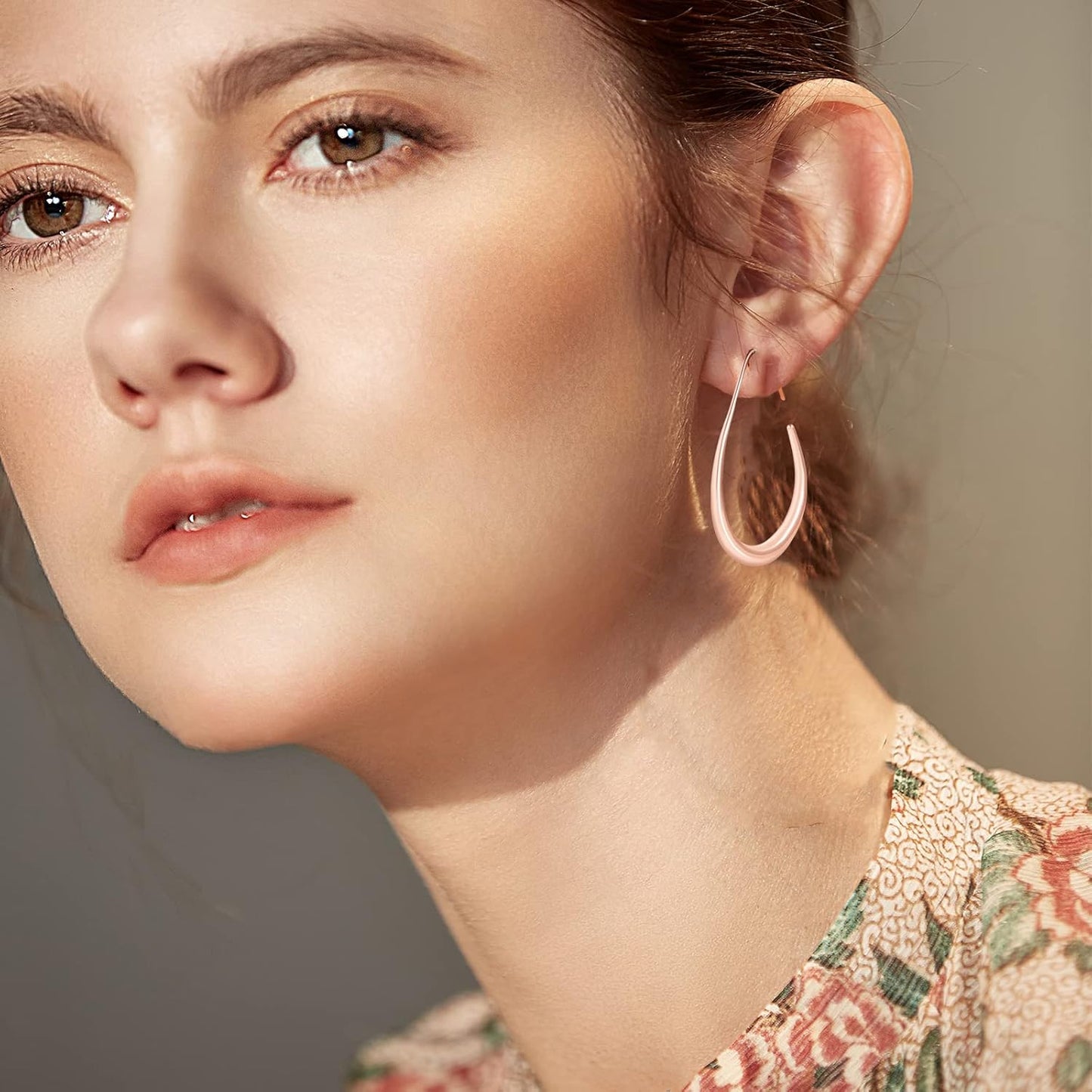 Lightweight Teardrop Hoop Earrings for Women - 14k Gold/White Gold Plated Large Oval Pull Through Hoop Earrings High