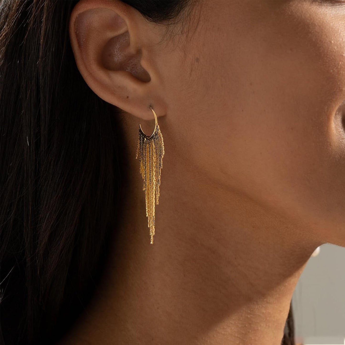 Gold Earrings for Women, 14K Gold Plated Tassel Dangle Earrings for Women Trendy Hypoallergenic Long Chain Earring