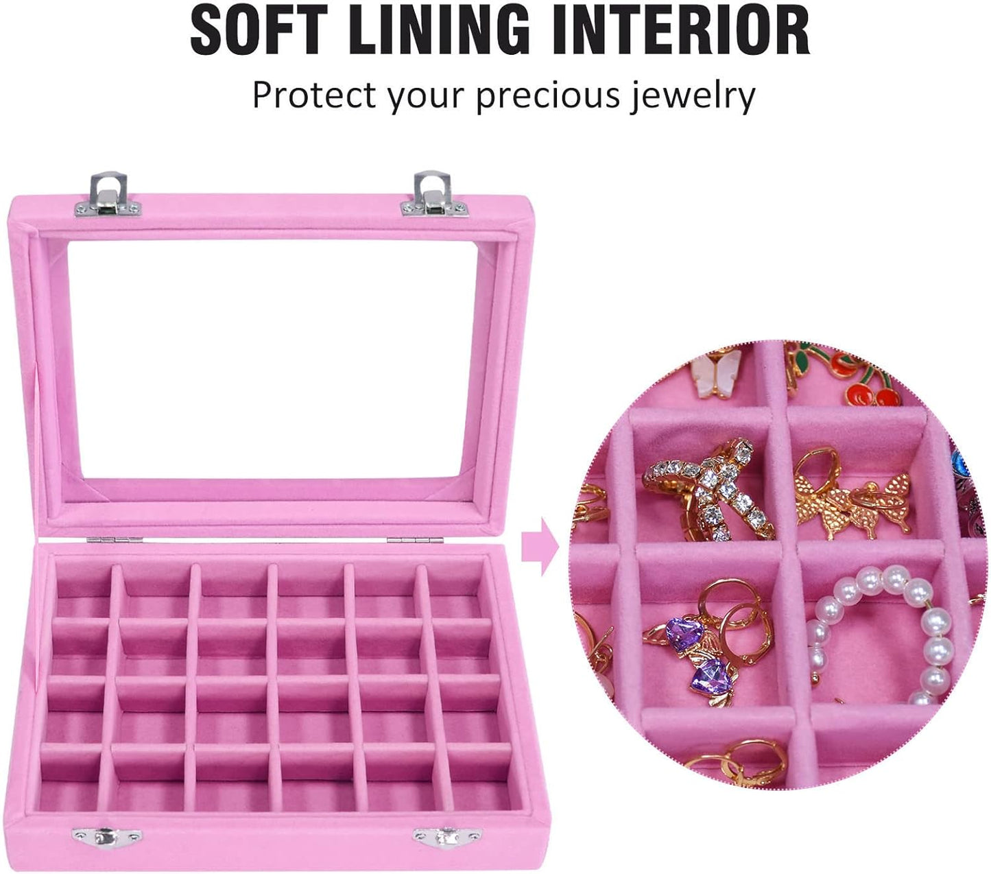Jewelry Box 24 Grid Jewelry Ring Display Organiser Box Tray Holder Earrings Storage Case