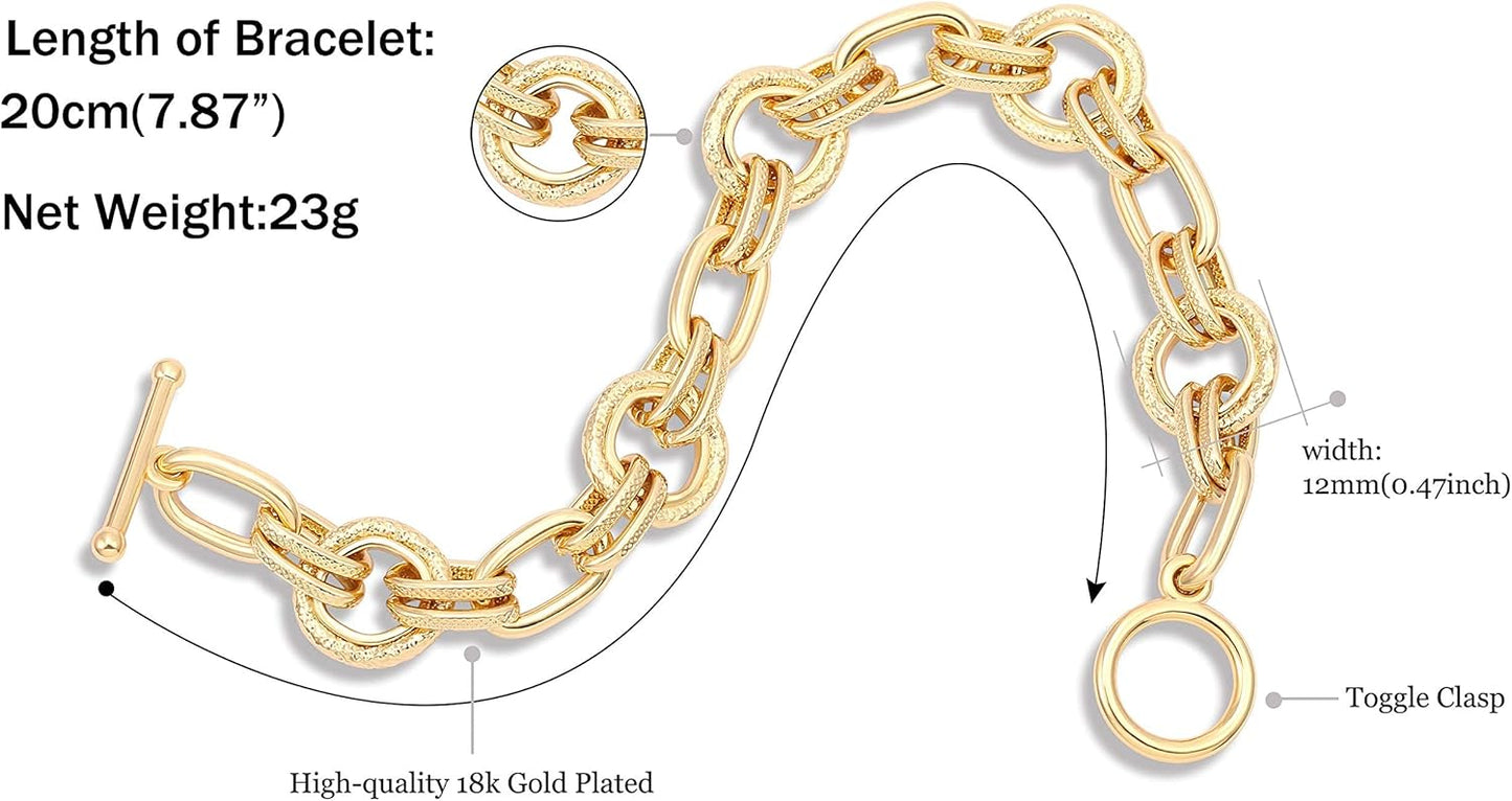18k Gold Plated Personalized Chunky Cuban Oval Link Chain Bracelets for Men Toggle Rope Bracelet Jewelry for Women