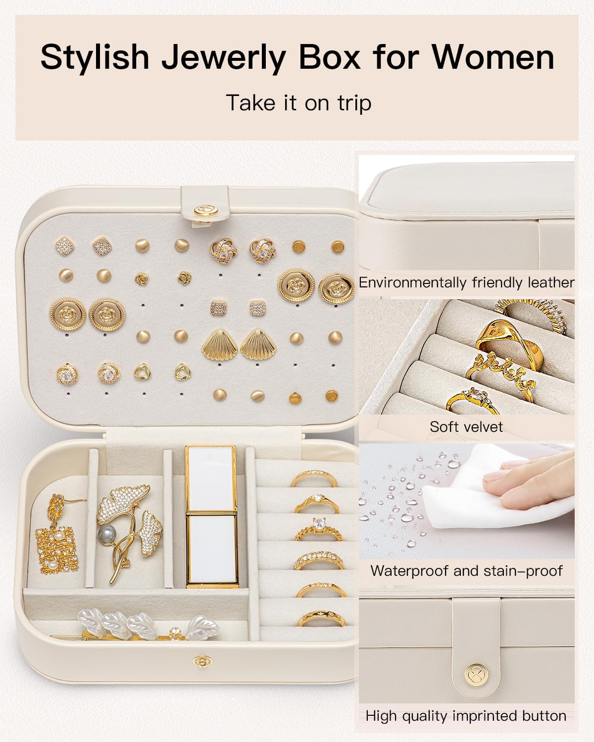 Travel Jewelry Case, PU Leather Small Mini Jewelry Box for Rings, Necklaces, Bracelet