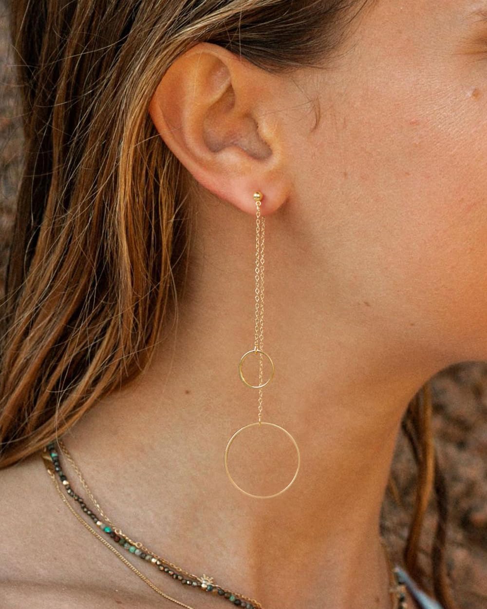 Dangle Earrings for Women- 14K Gold Plated Butterfly Heart Star Hoop Chain Tassel Design Long Dangle Earrings