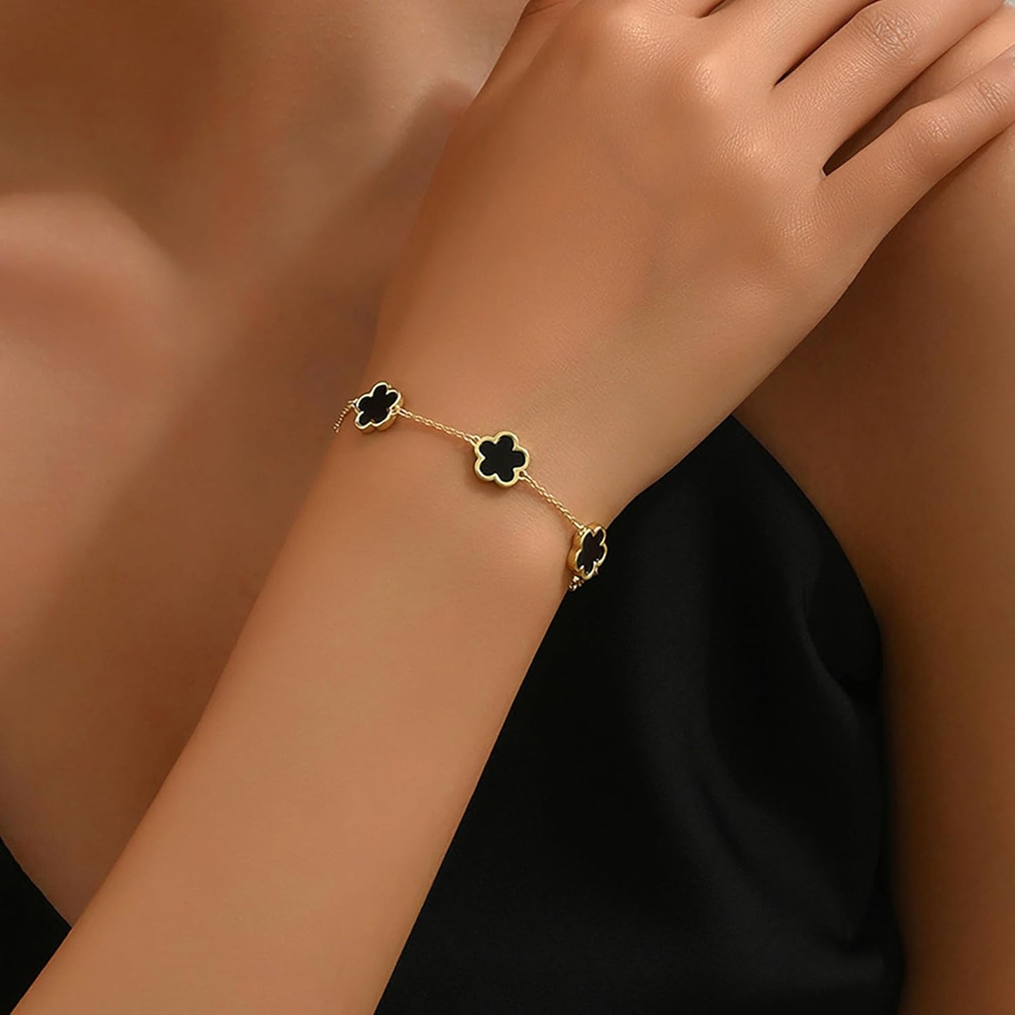 Four Leaf Clover Bracelet for Women 18K Gold Plated Stainless Steel Lucky 4 Leaf Gold Link Bracelet Jewelry Gift for Women