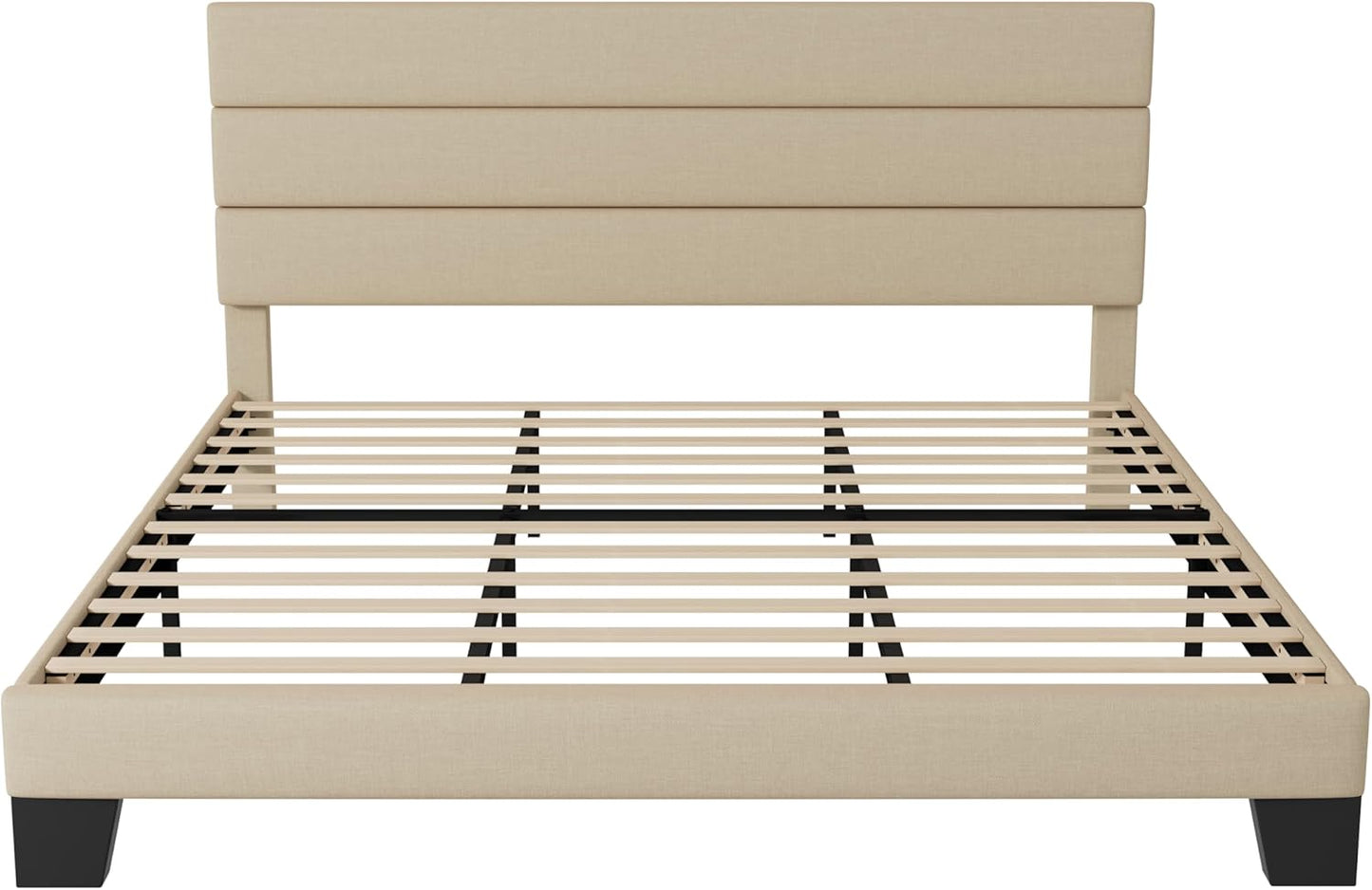 King Size, Platform Bed Frame with Fabric Upholstered and Wooden Slats Support, /No Box Spring Needed