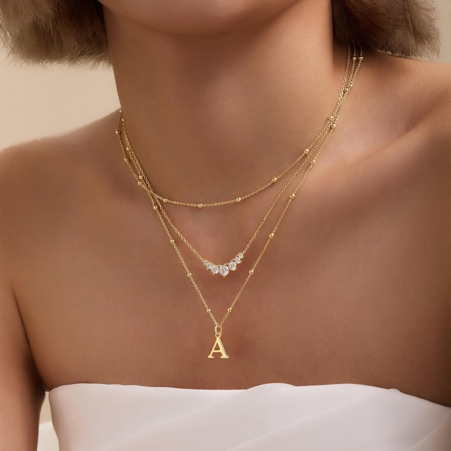Women's Dainty 14k Gold Plated A-Z Initial Letter Pendant Choker Necklace - Non Tarnish Trendy Jewelry Gift