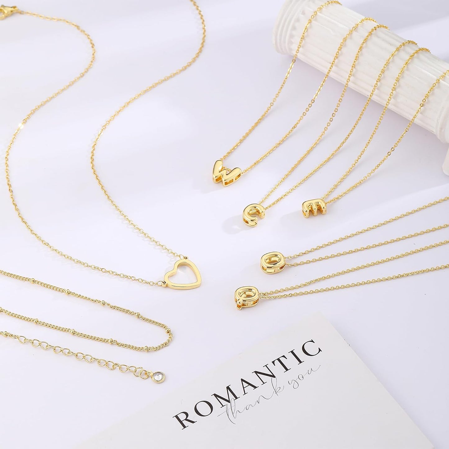 14K Gold Plated Initial Necklace, Layered Heart & A-Z Letter Personalized Gift for Women