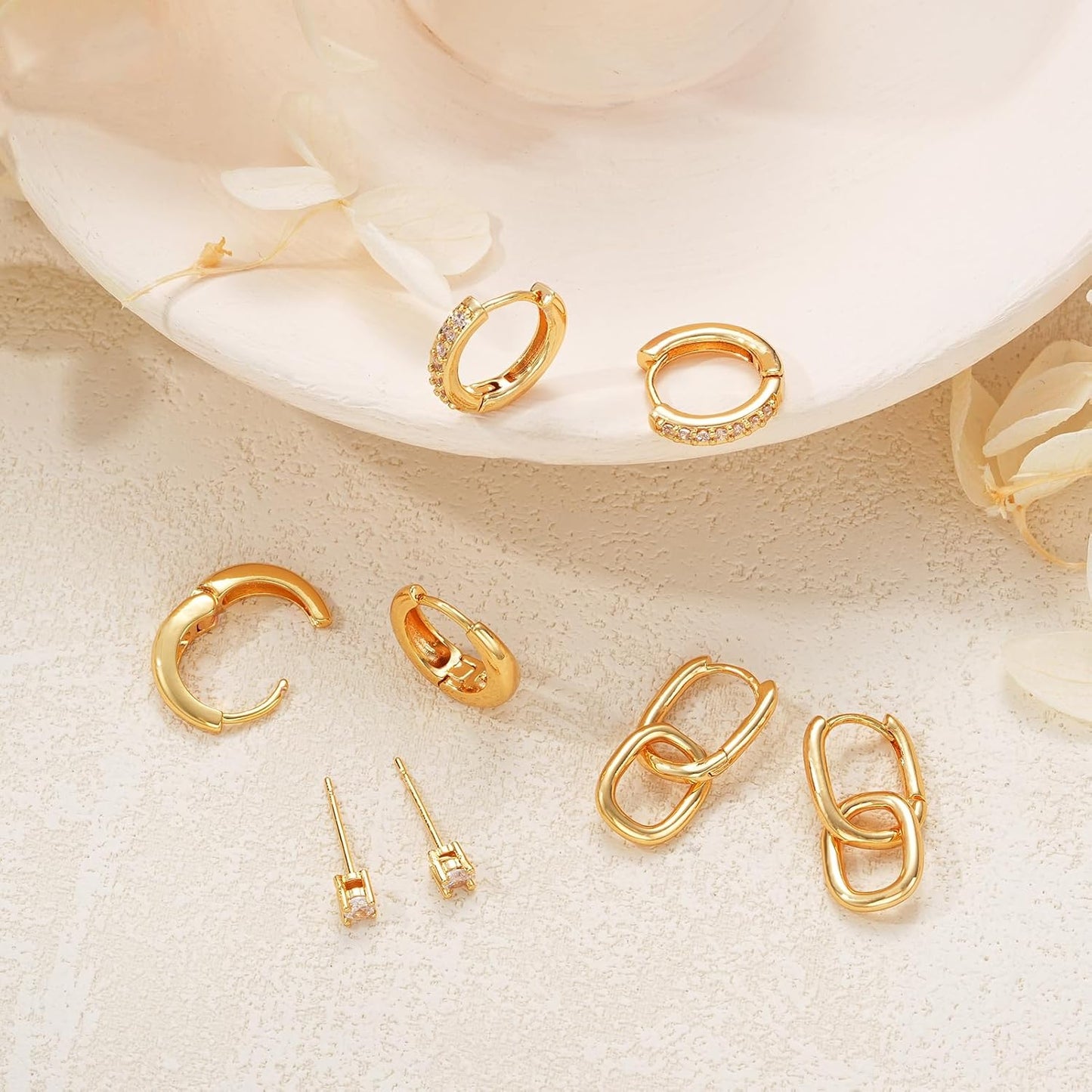 Small Gold Hoop Earrings Set for Women, 14K Gold Plated Lightweight Earrings Sets for Multiple Piercing