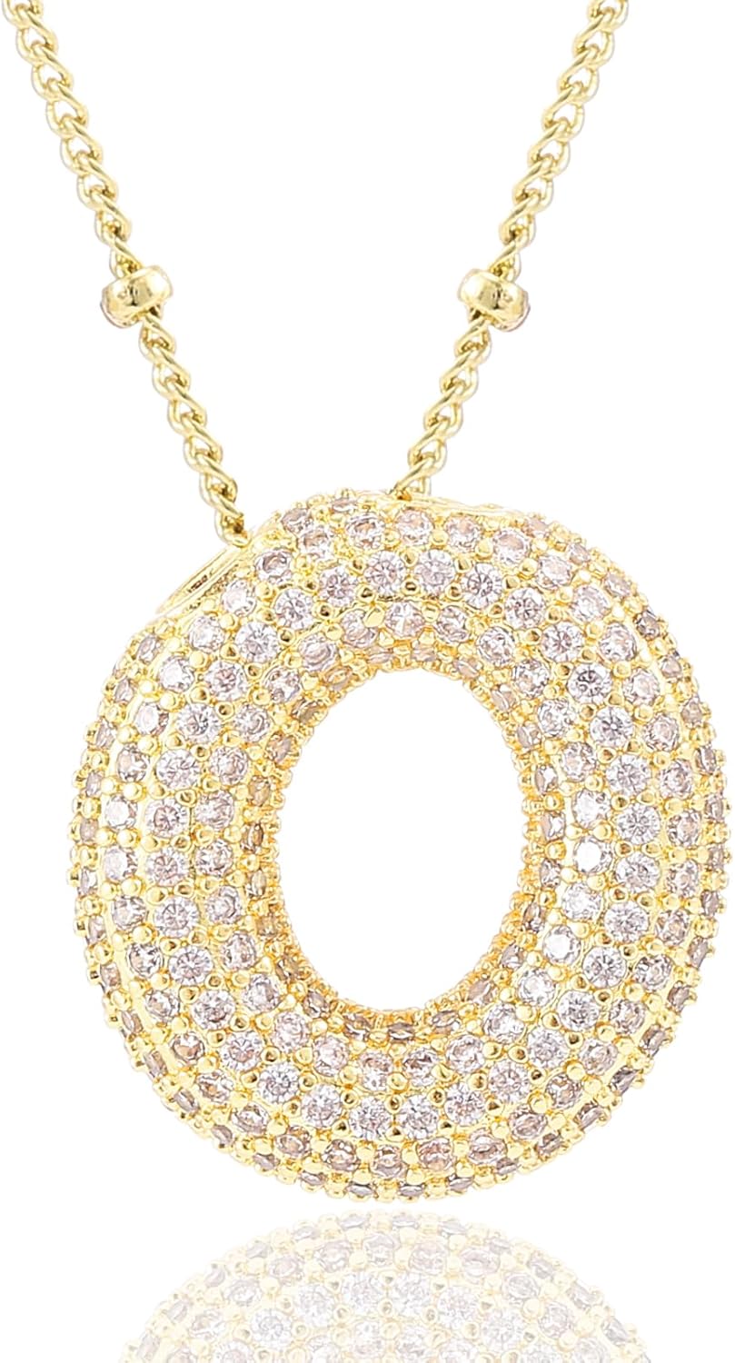 Personalized Chunky Initial Necklace: 14K Gold Plated Bubble Balloon Charm Pendant for Women
