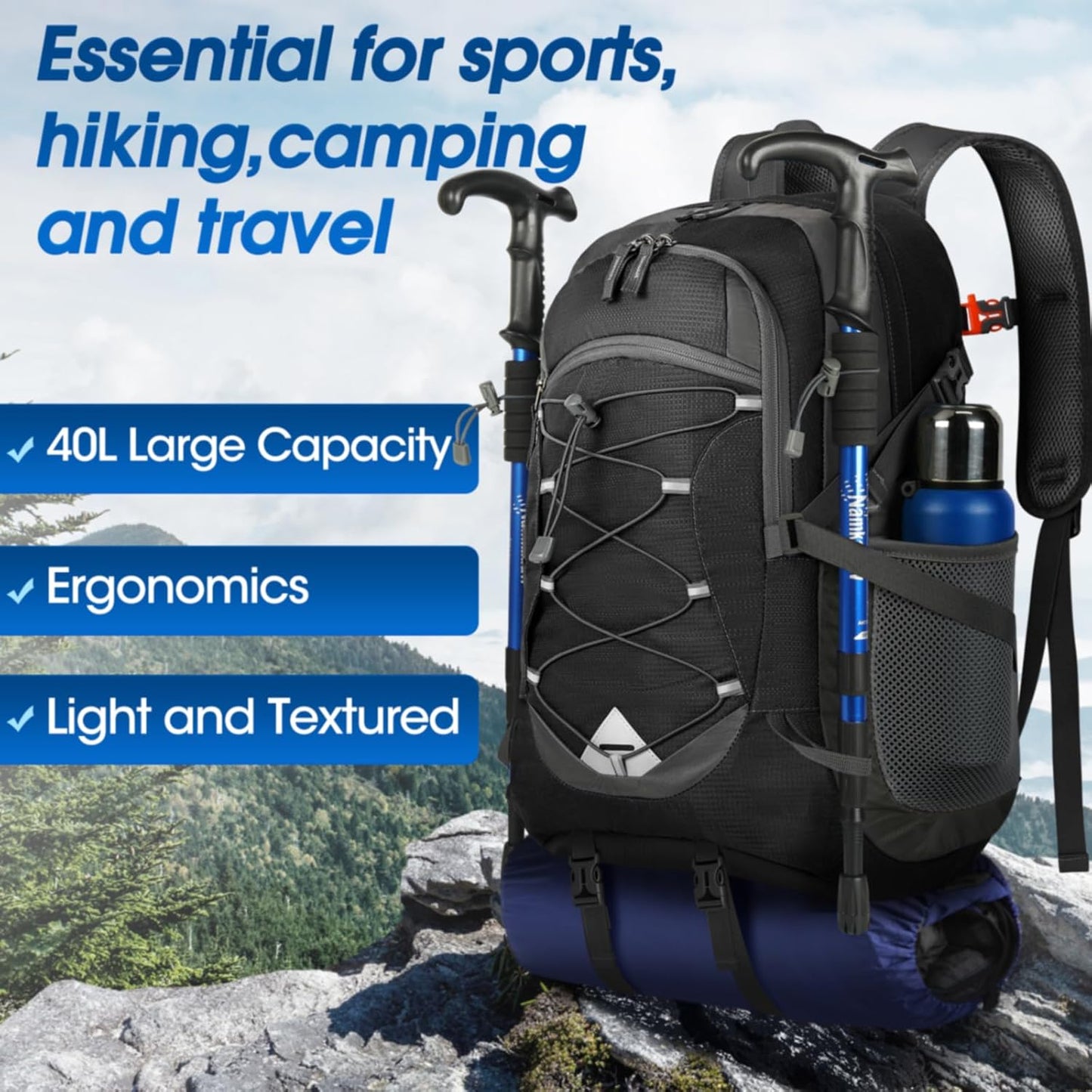 40L Packable Lightweight Camping Backpack Men Women Waterproof Hiking Daypack Outdoor Travel Daypack
