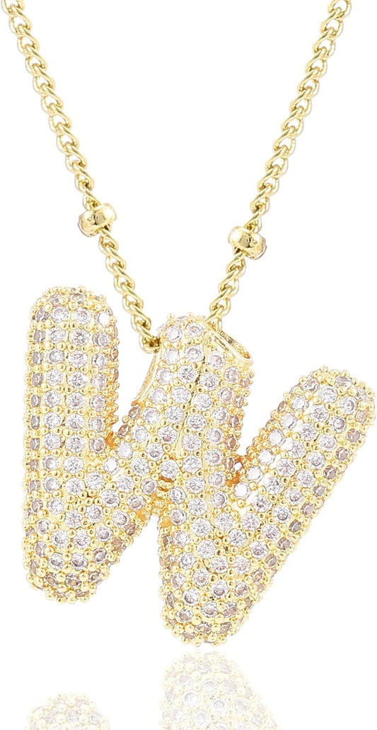 Personalized Chunky Initial Necklace: 14K Gold Plated Bubble Balloon Charm Pendant for Women